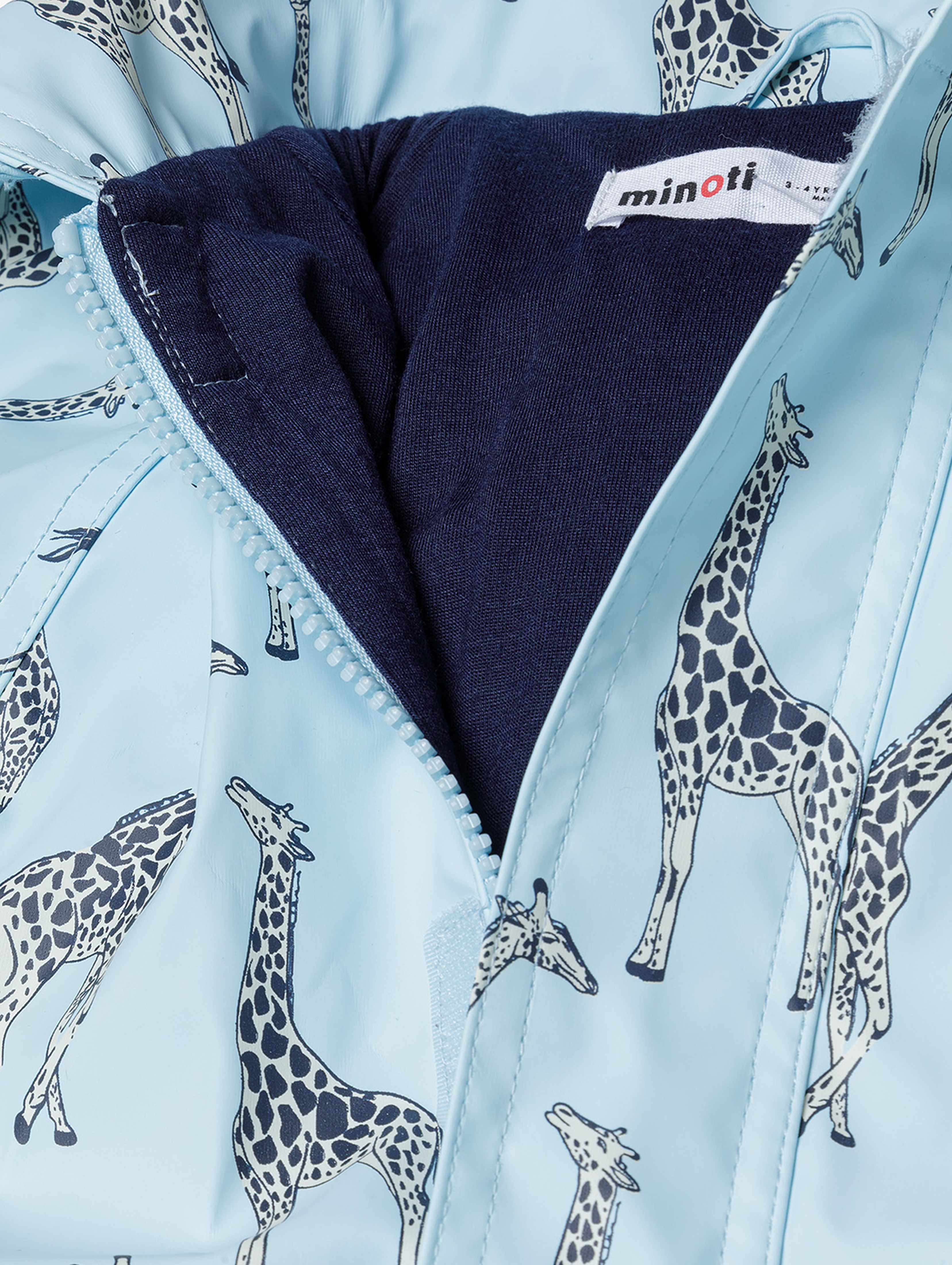 Niemowlęca kurtka przeciwdeszczowa niebieska z żyrafami