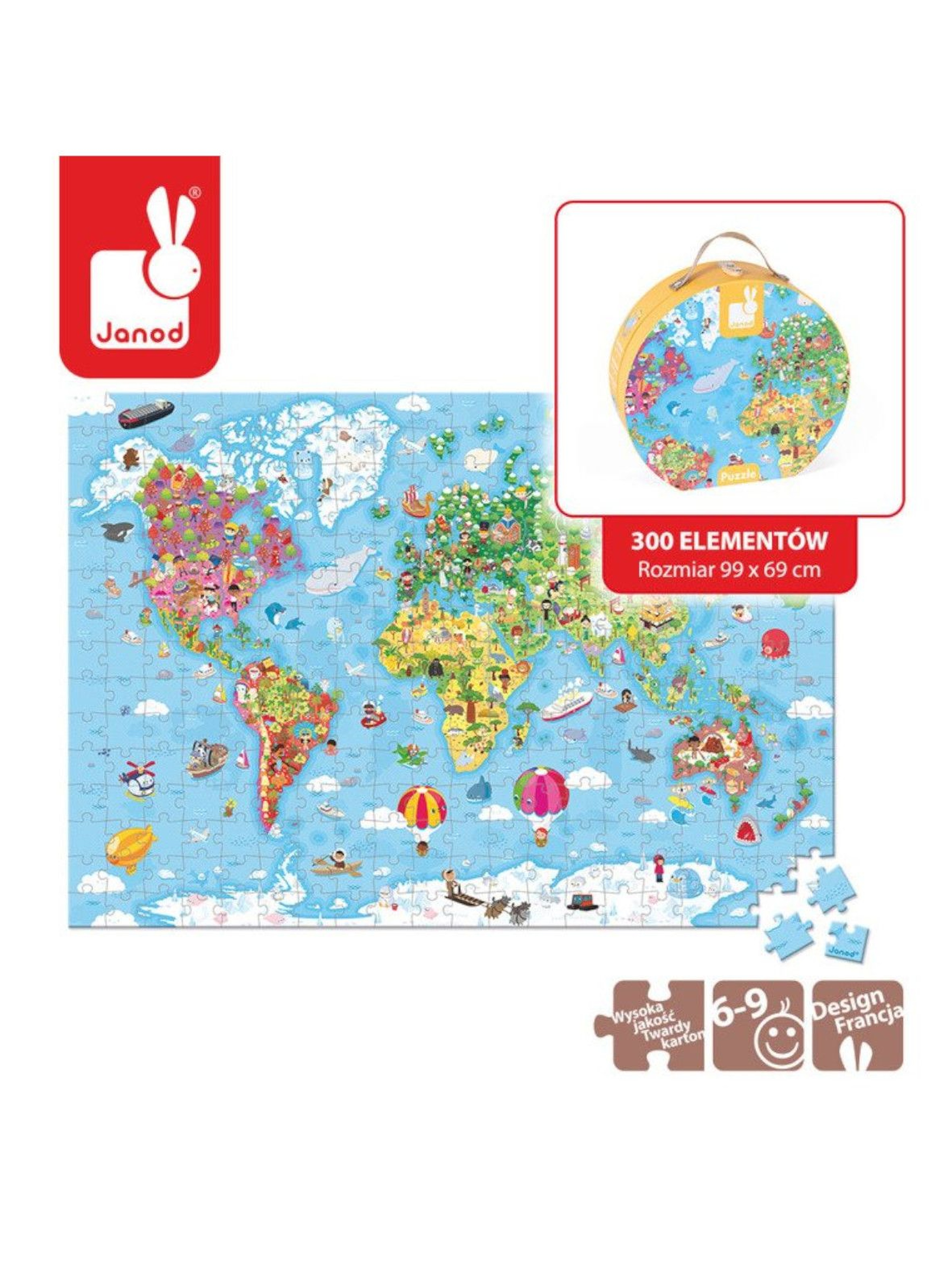 Puzzle w walizce Mapa Świata 300 elementów Janod