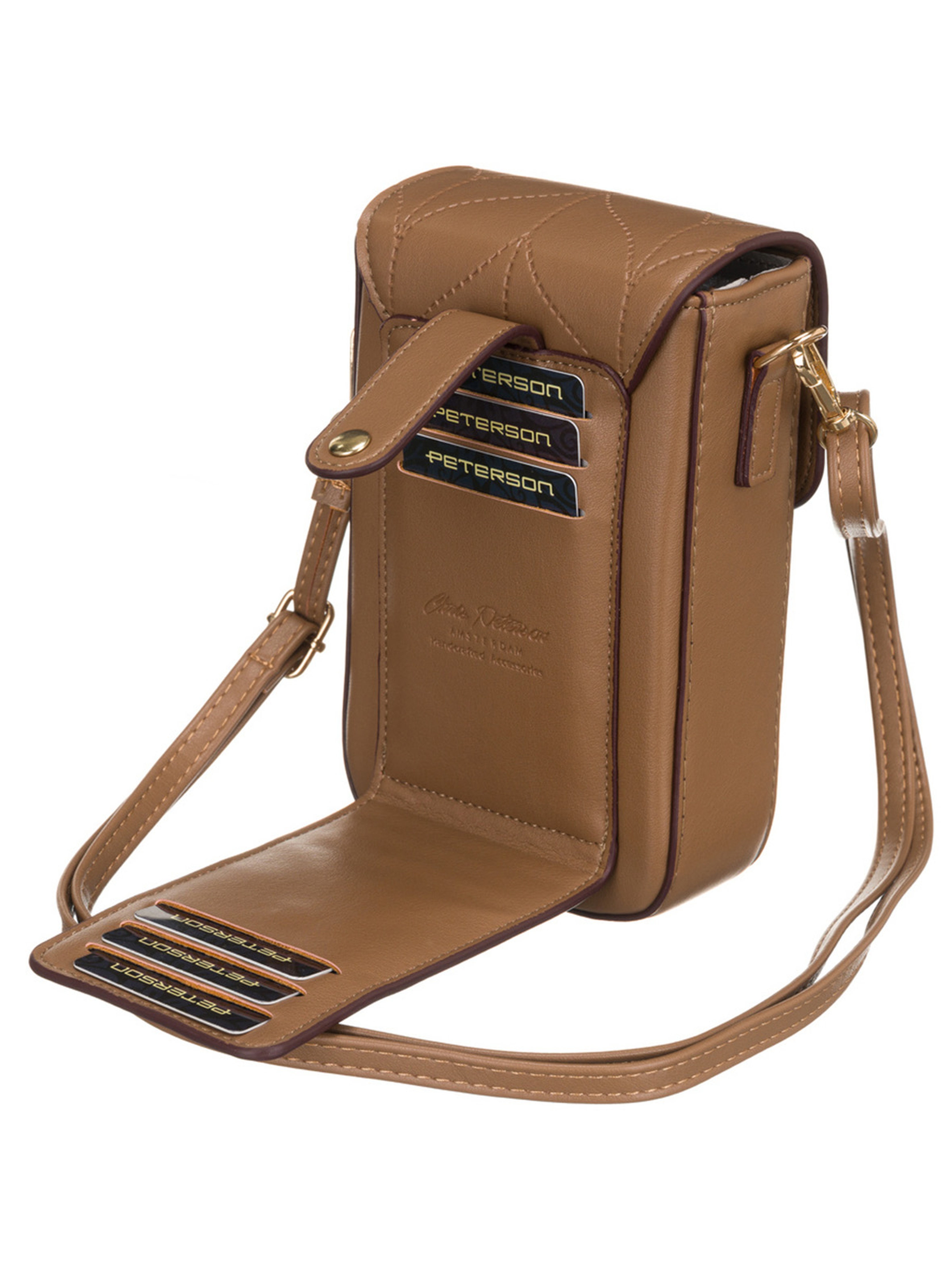 Mini torebka-portfel ze skóry ekologicznej - Peterson - brązowa