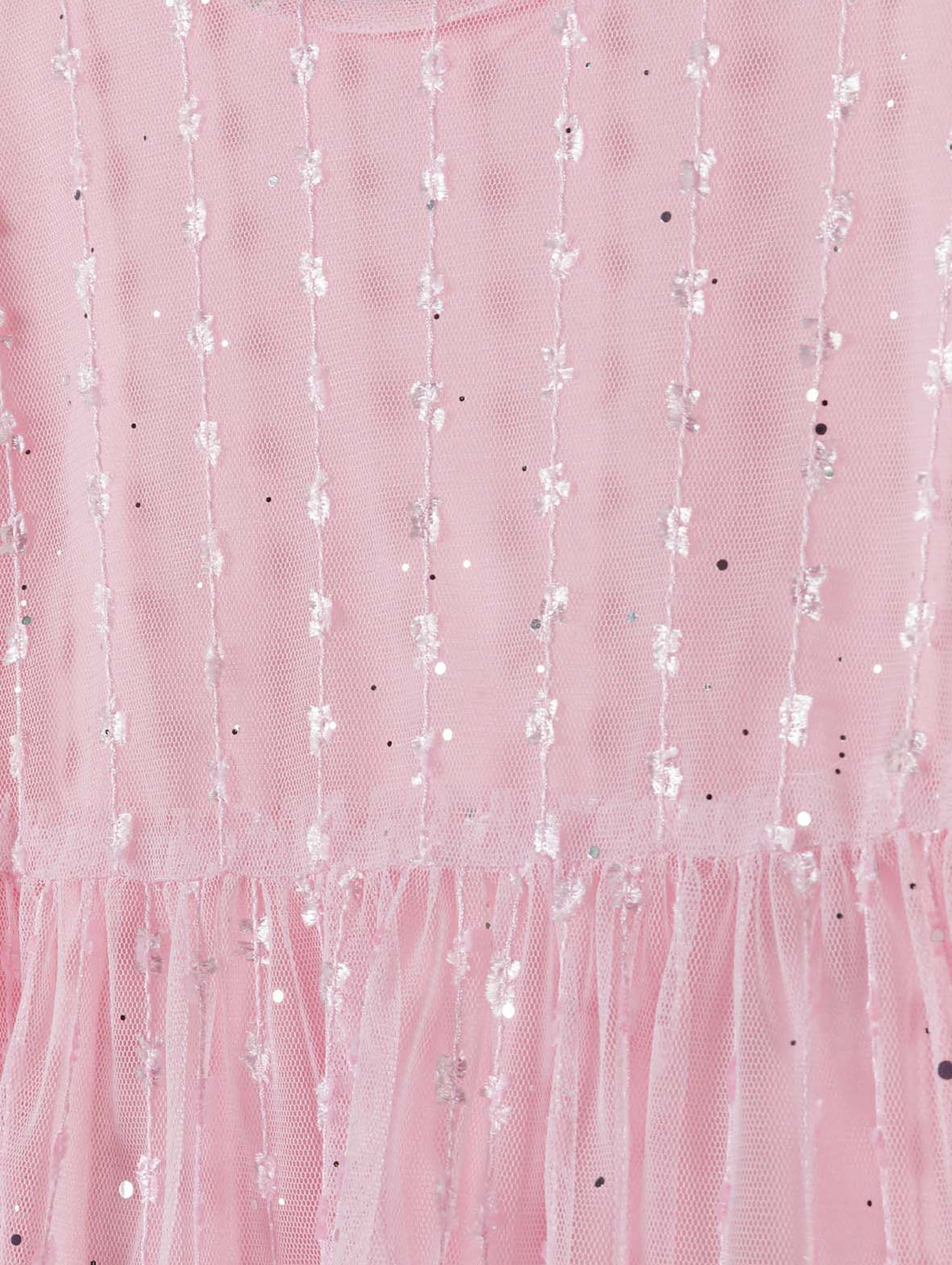 Różowa tiulowa sukienka z błyszczącymi elementami