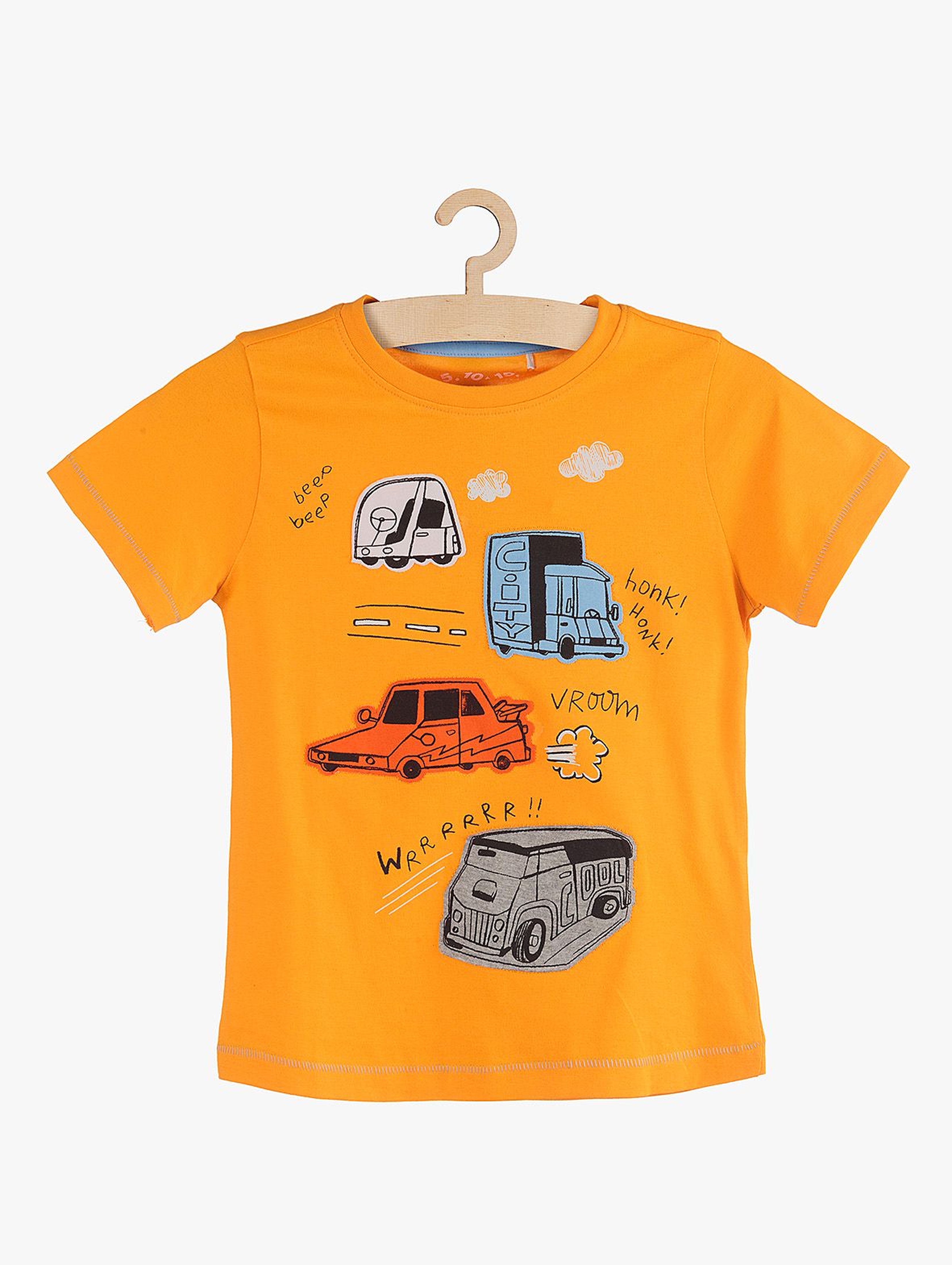 T-shirt chłopięcy pomarańczowy z autami
