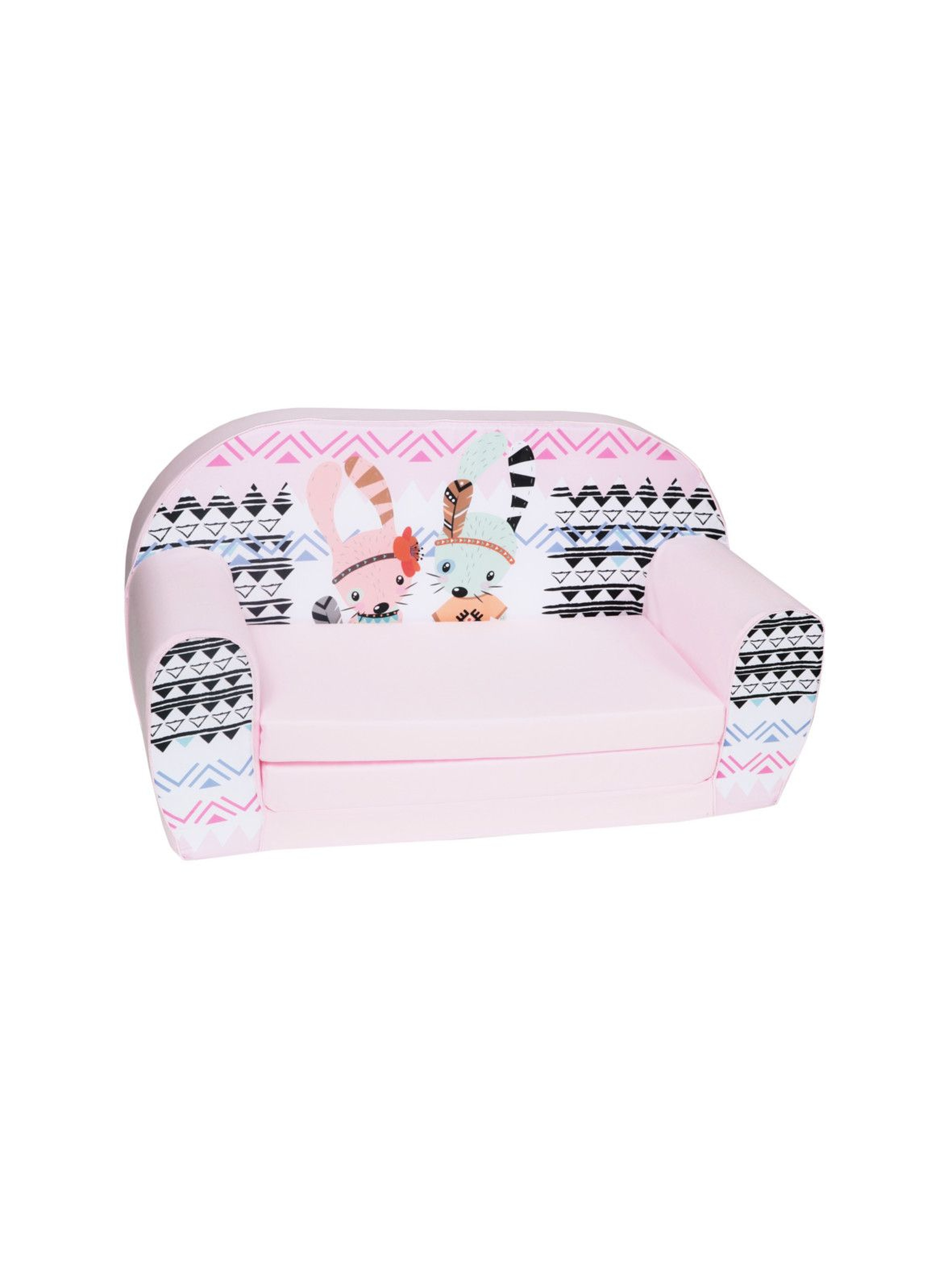 Rozkładana piankowa sofa dla dziewczynki Delsit Różowa we wzorki