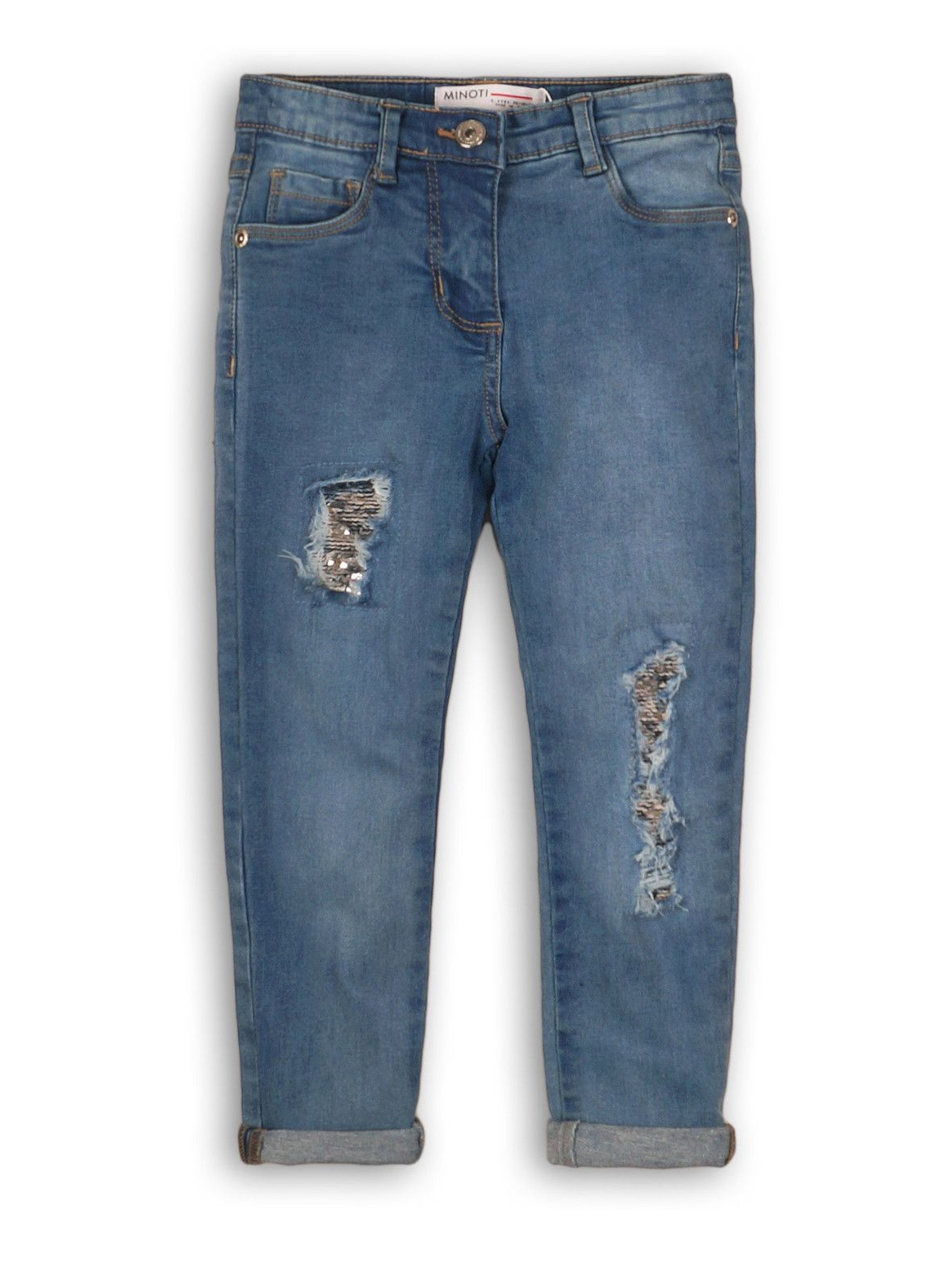 Spodnie dziewczęce jeansowe z cekinowymi łatami