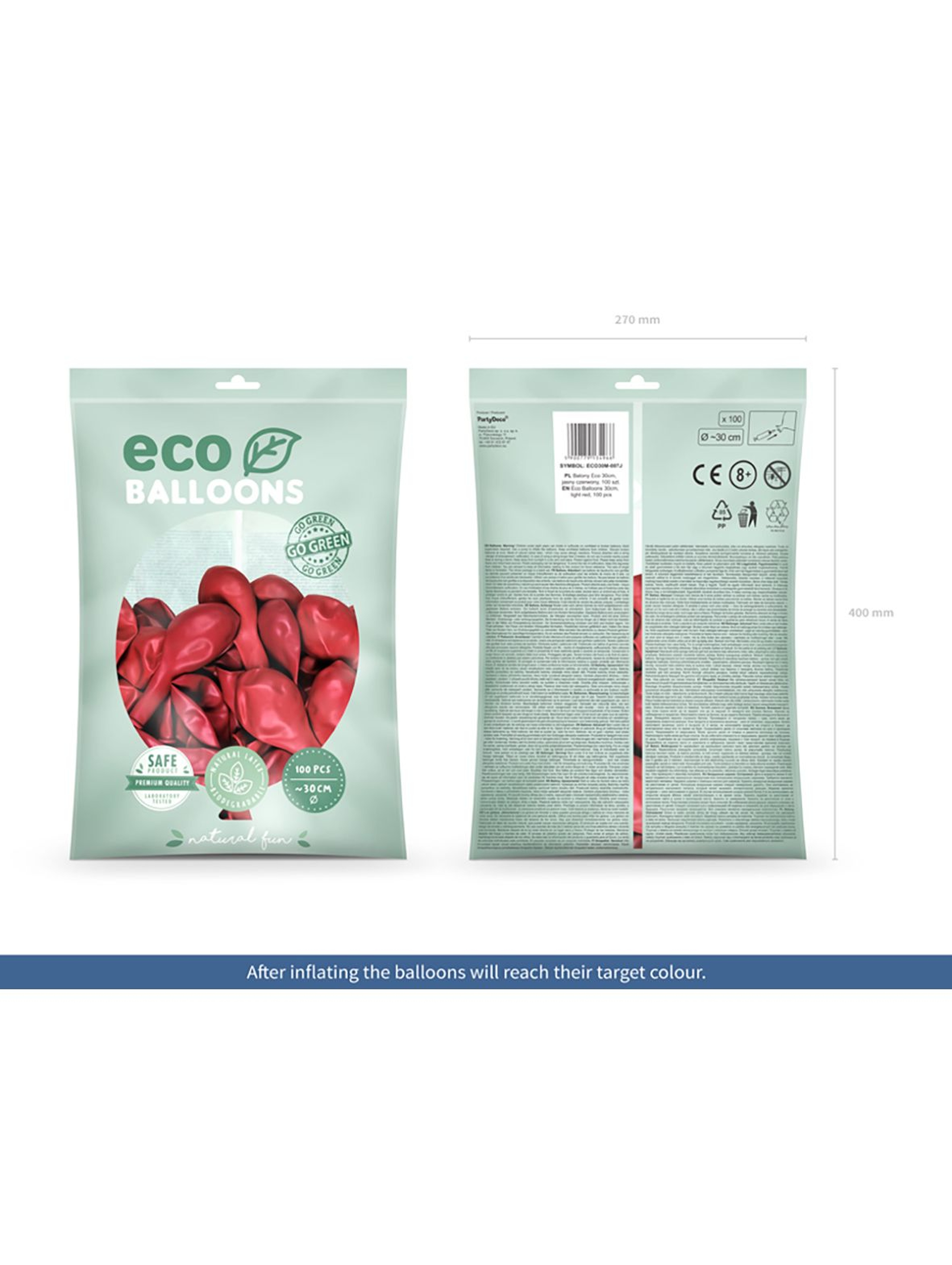 Balony Eco 30cm metalizowane jasny czerwony - 100szt
