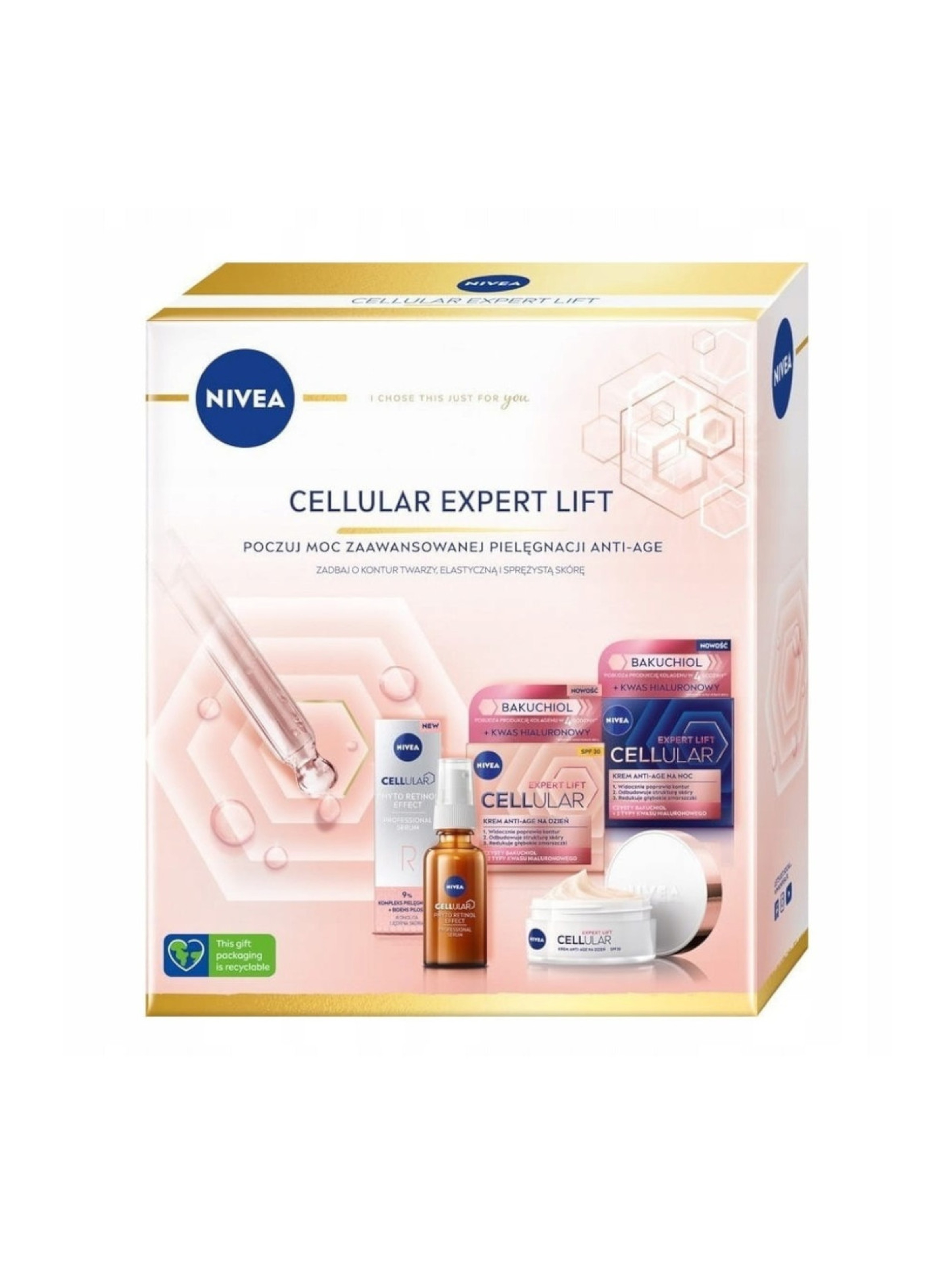 Nivea Cellular Expert Lift zestaw krem anti-age na dzień 50ml + krem anti-age na noc 50ml + profesjonalne serum z retinolem 30ml