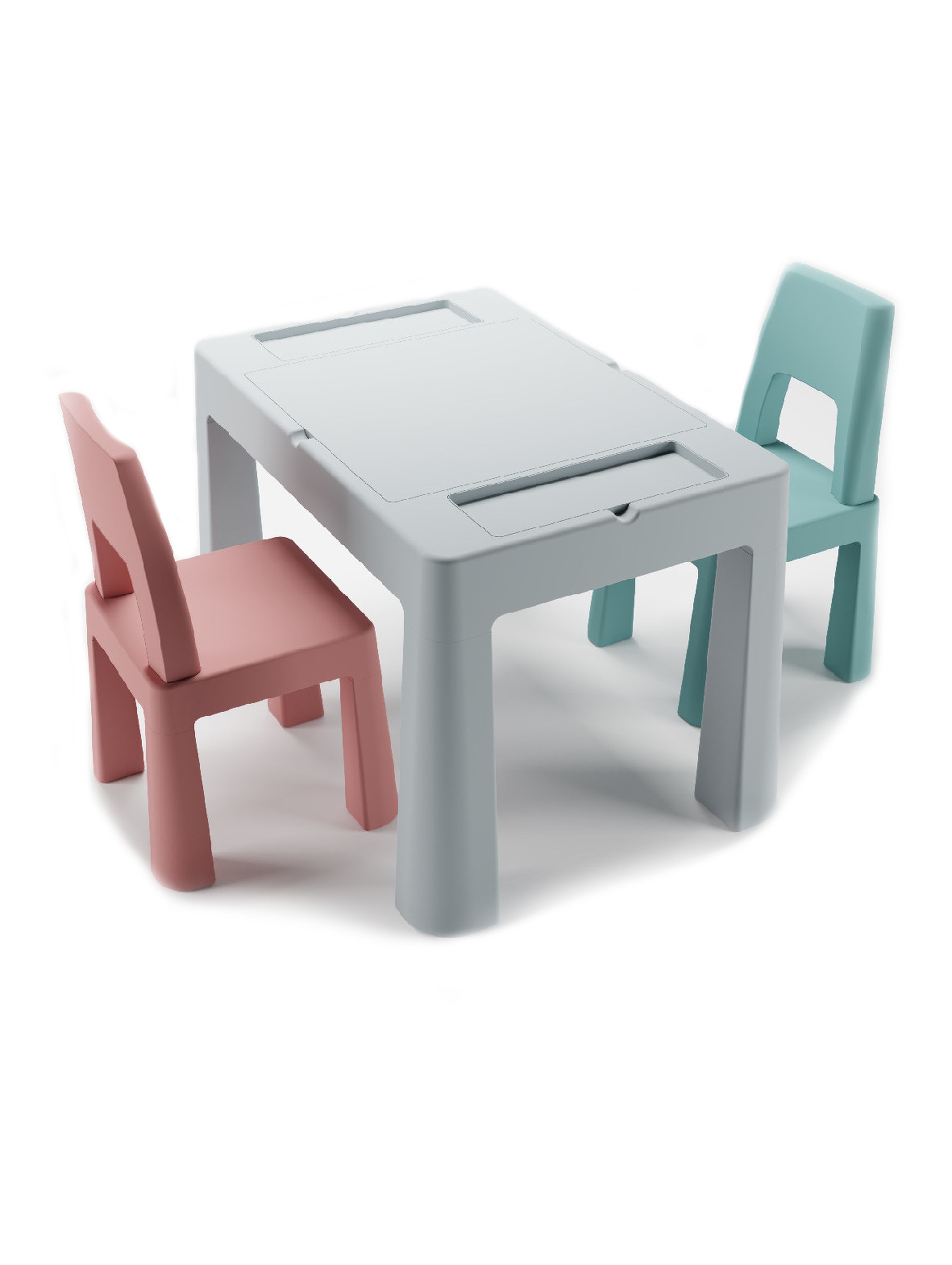 Komplet Multifun stolik i dwa krzesełka - szary, różowy, turkusowy