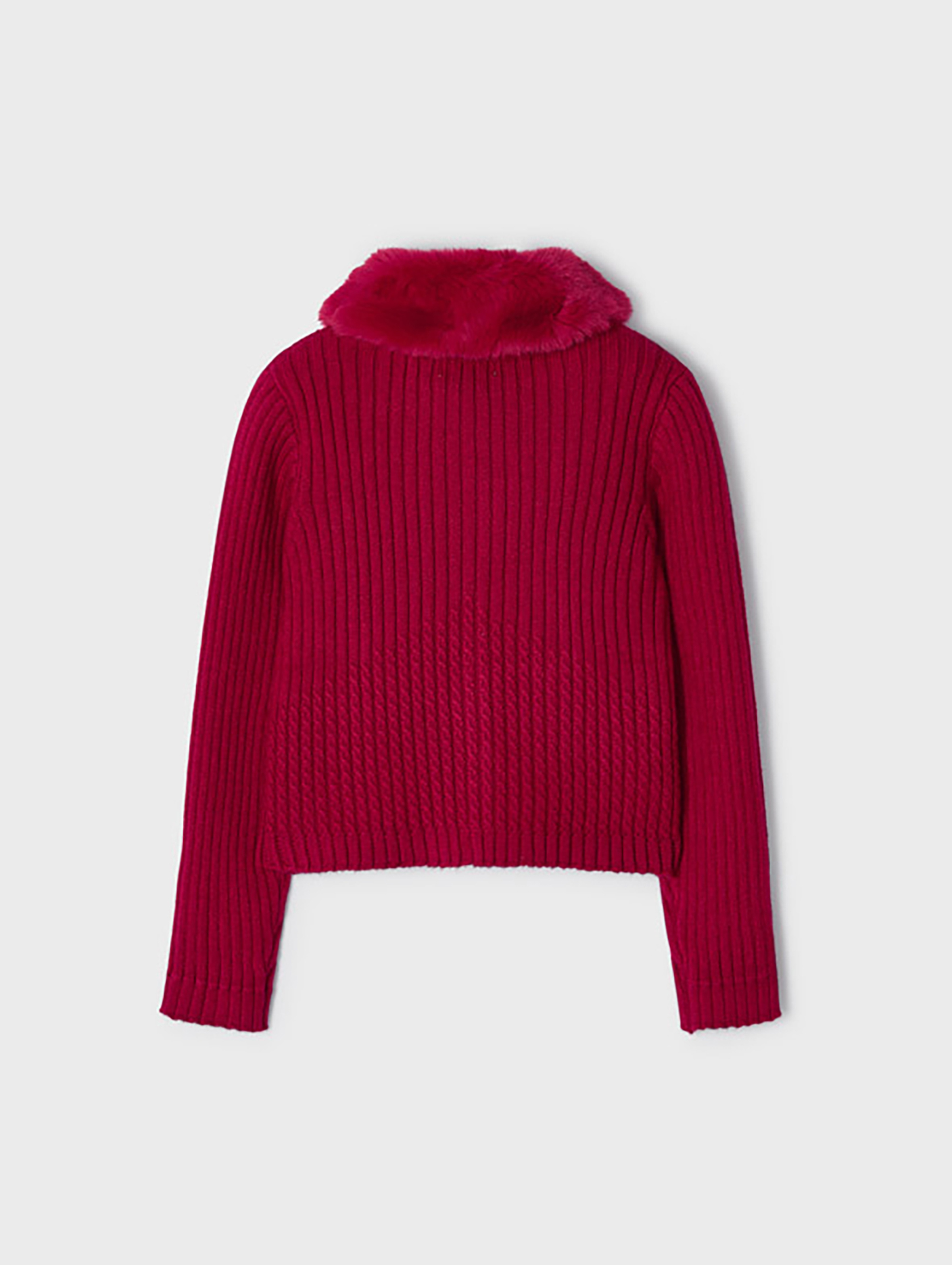 Sweter dziewczęcy z puchatym kołnierzem - czerwony