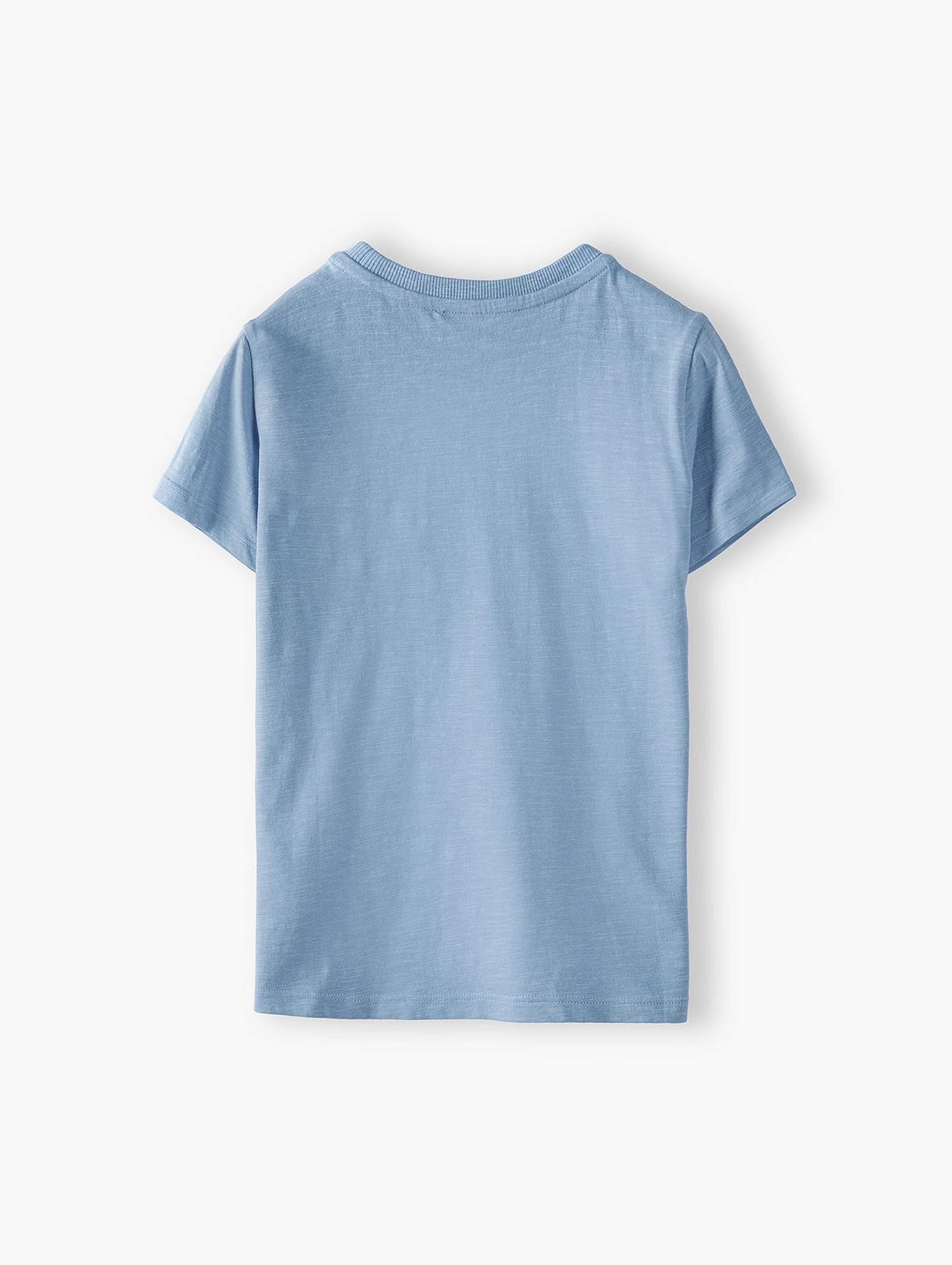 T-shirt chłopięcy bawełniany z naszywaną aplikacją- niebieski