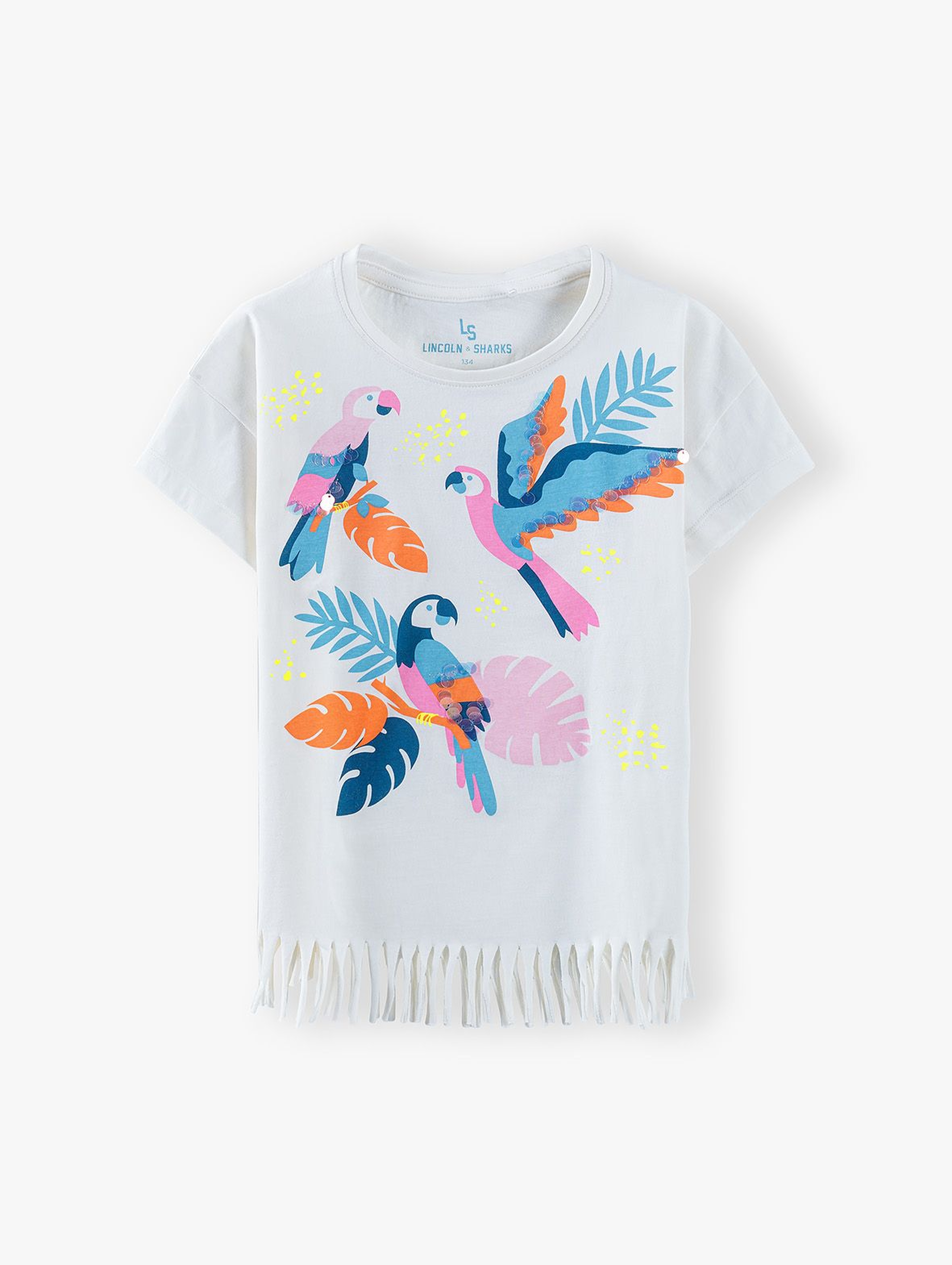 T-shirt dziewczęcy z papugami