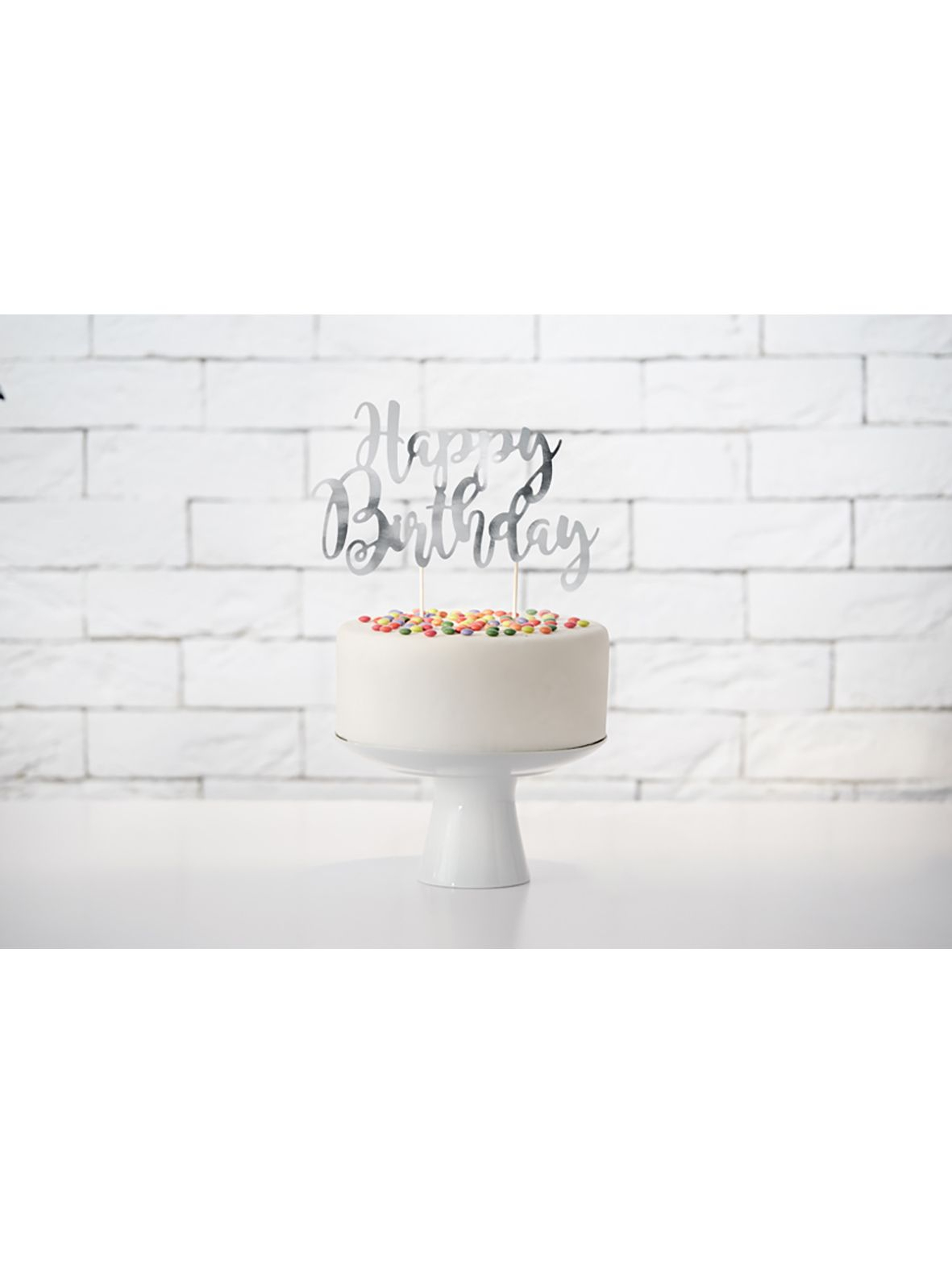 Topper na tort "Happy Birthday" wykonany z papieru lustrzanego