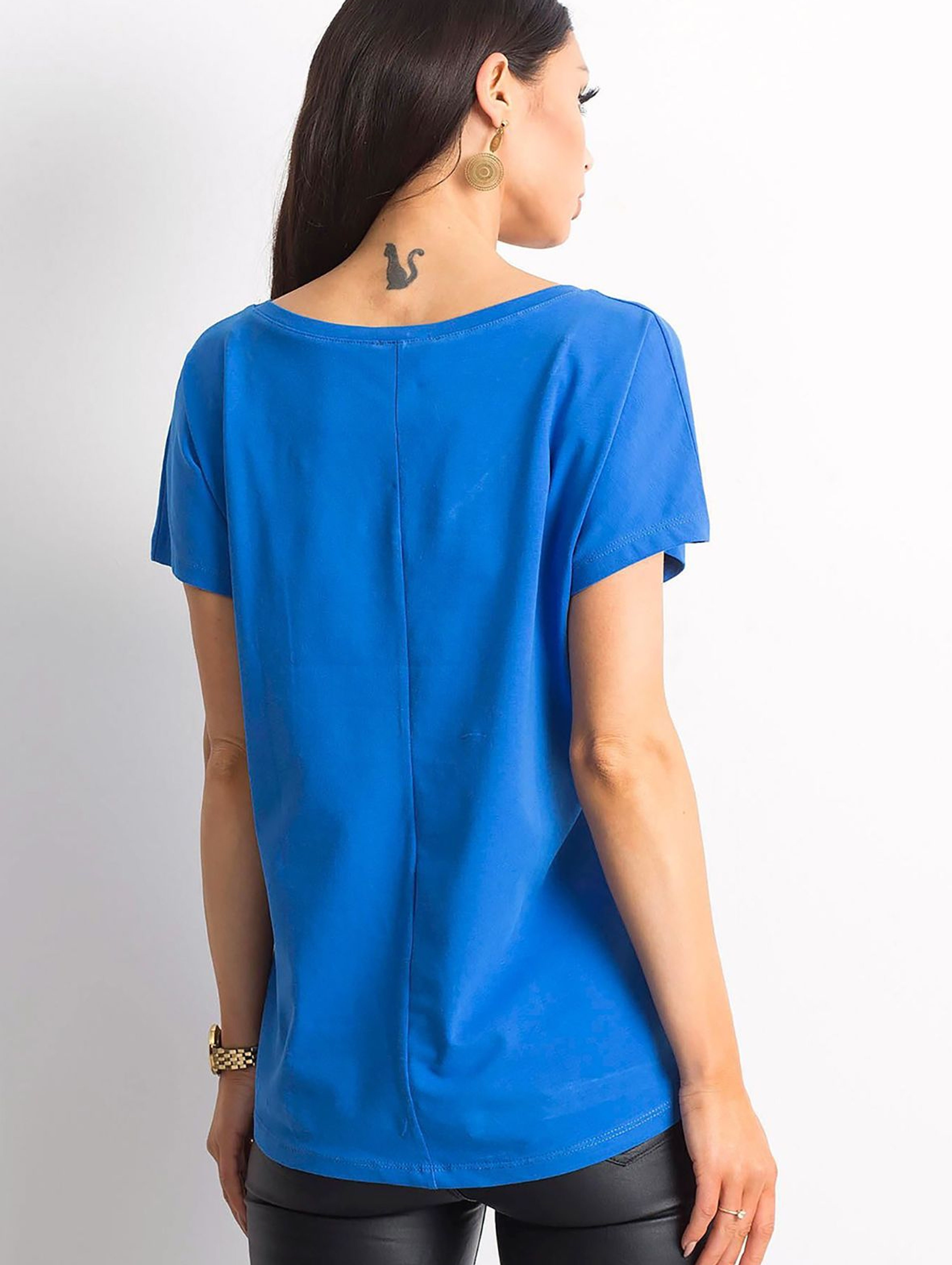 Bawełniany t-shirt damski dzianinowy - niebieski