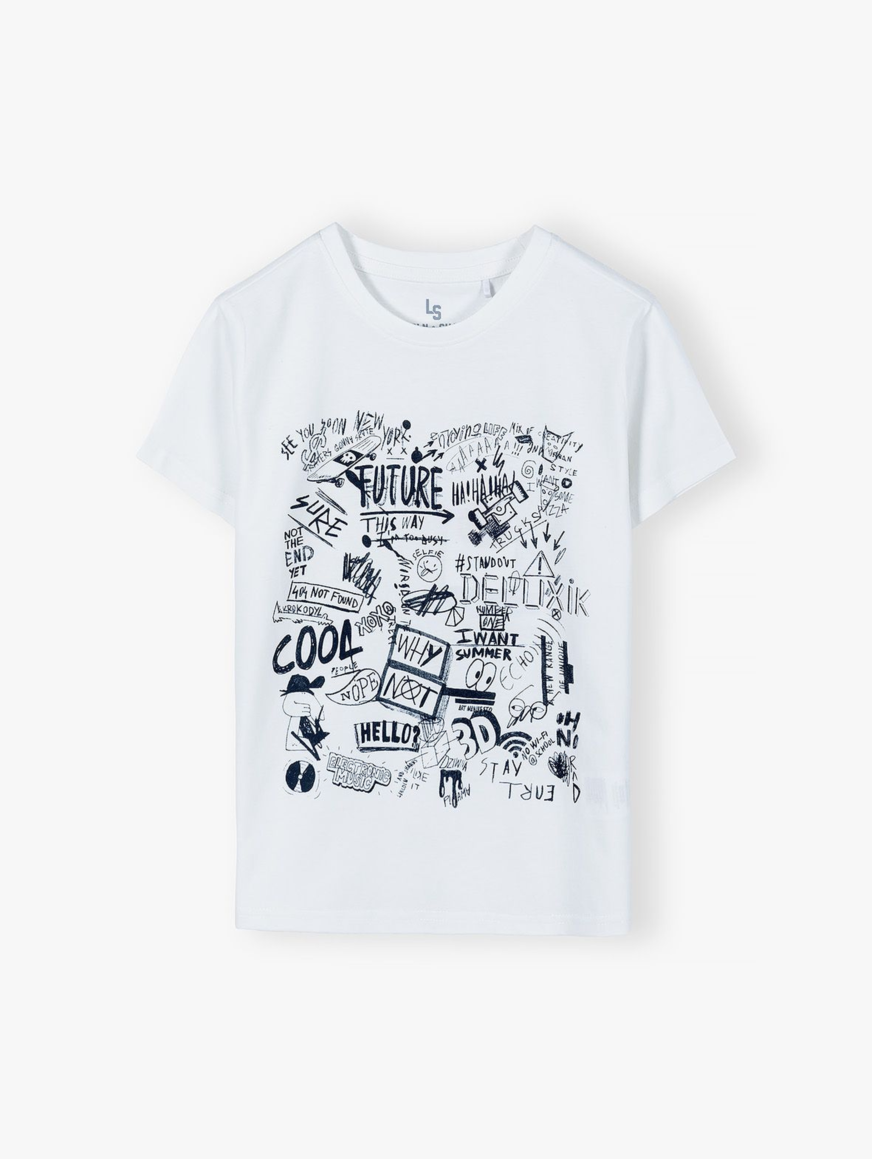 Bawełniany t-shirt chłopięcy z grafiką - biały