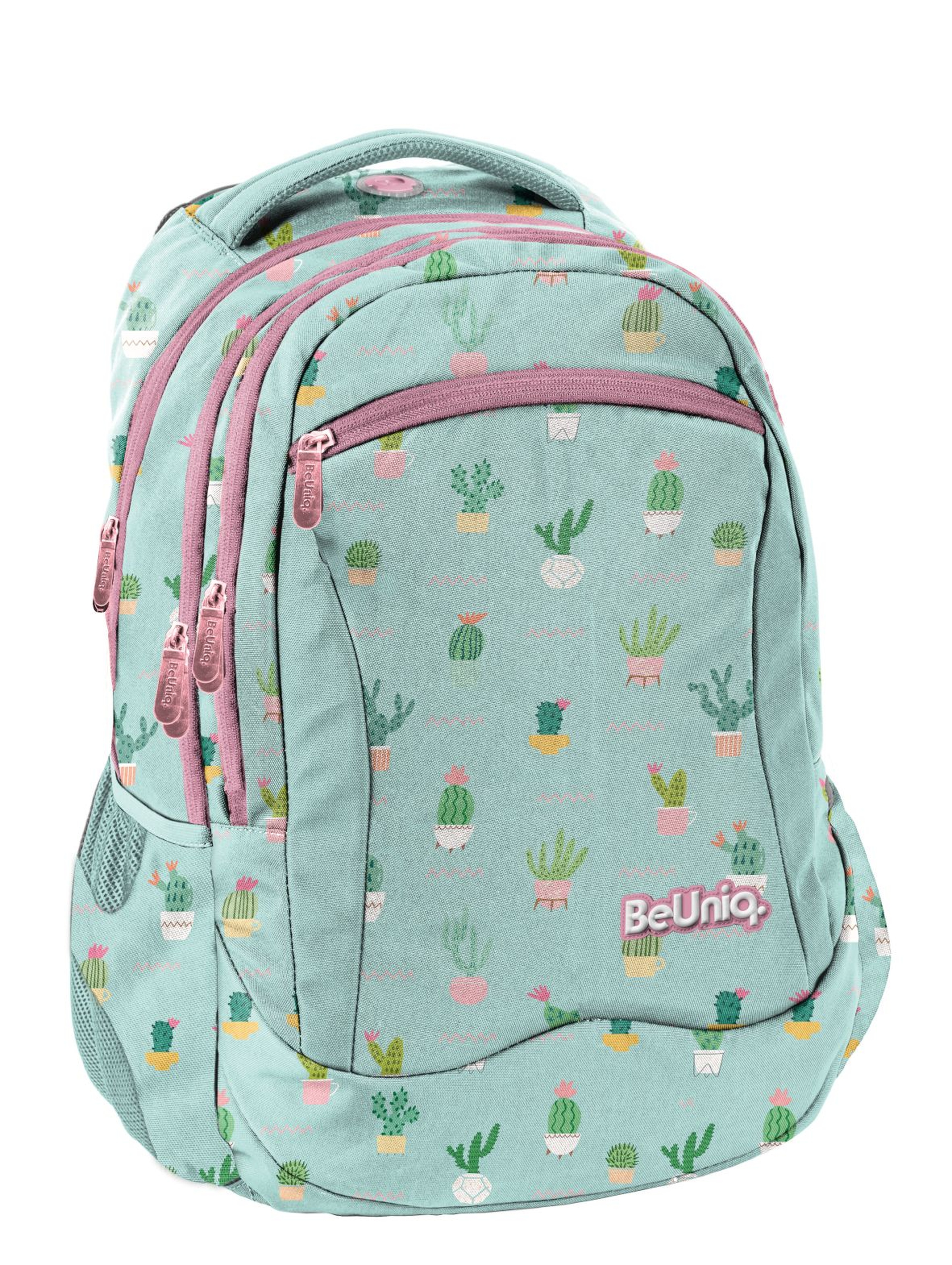 Plecak szkolny dla dziewczynki- niebieski w kaktusy