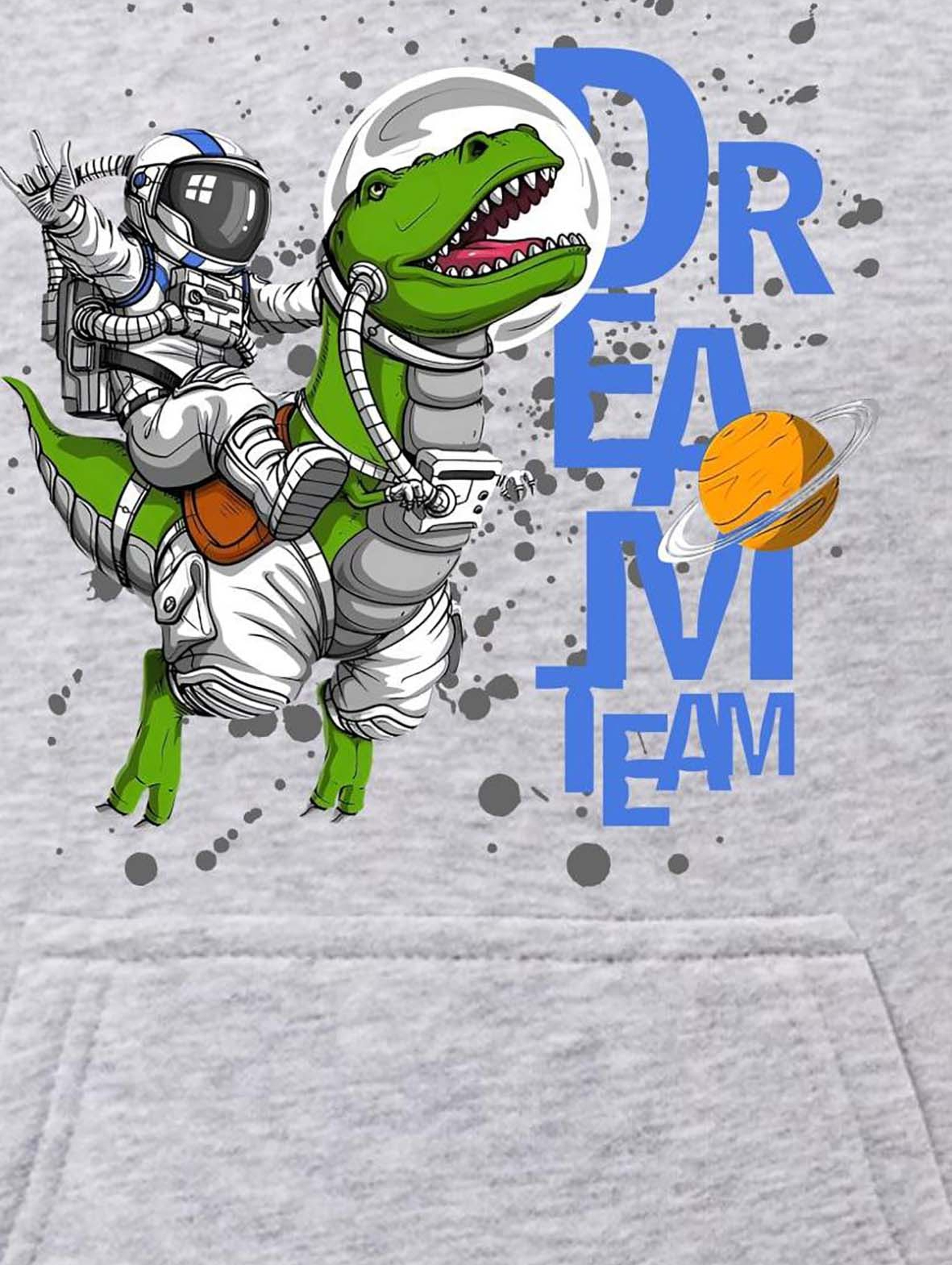 Szara bluza kangurka z kapturem Astronauta & Dinozaur