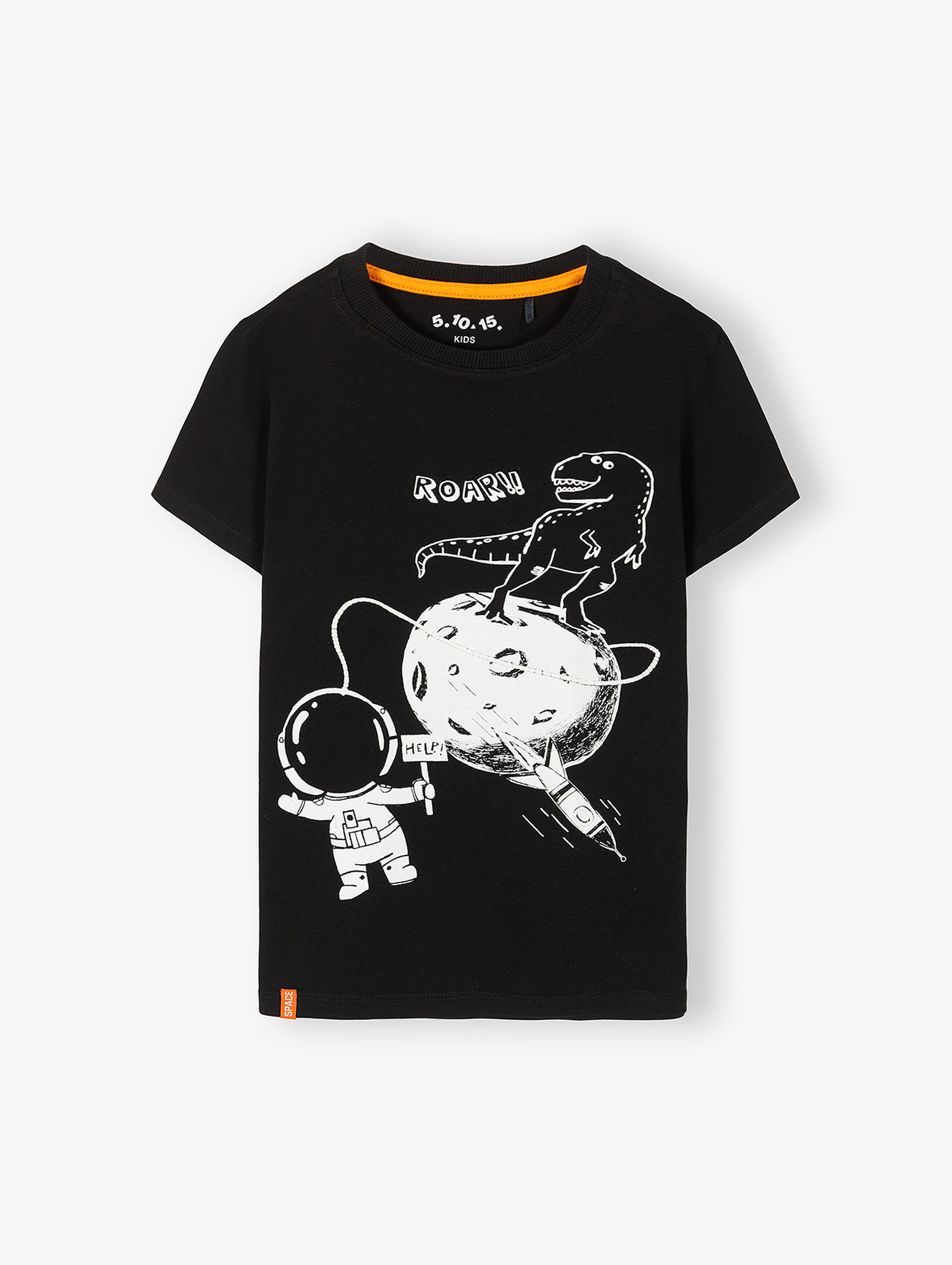 Koszulka chłopięca bawełniana czarna z astronautą