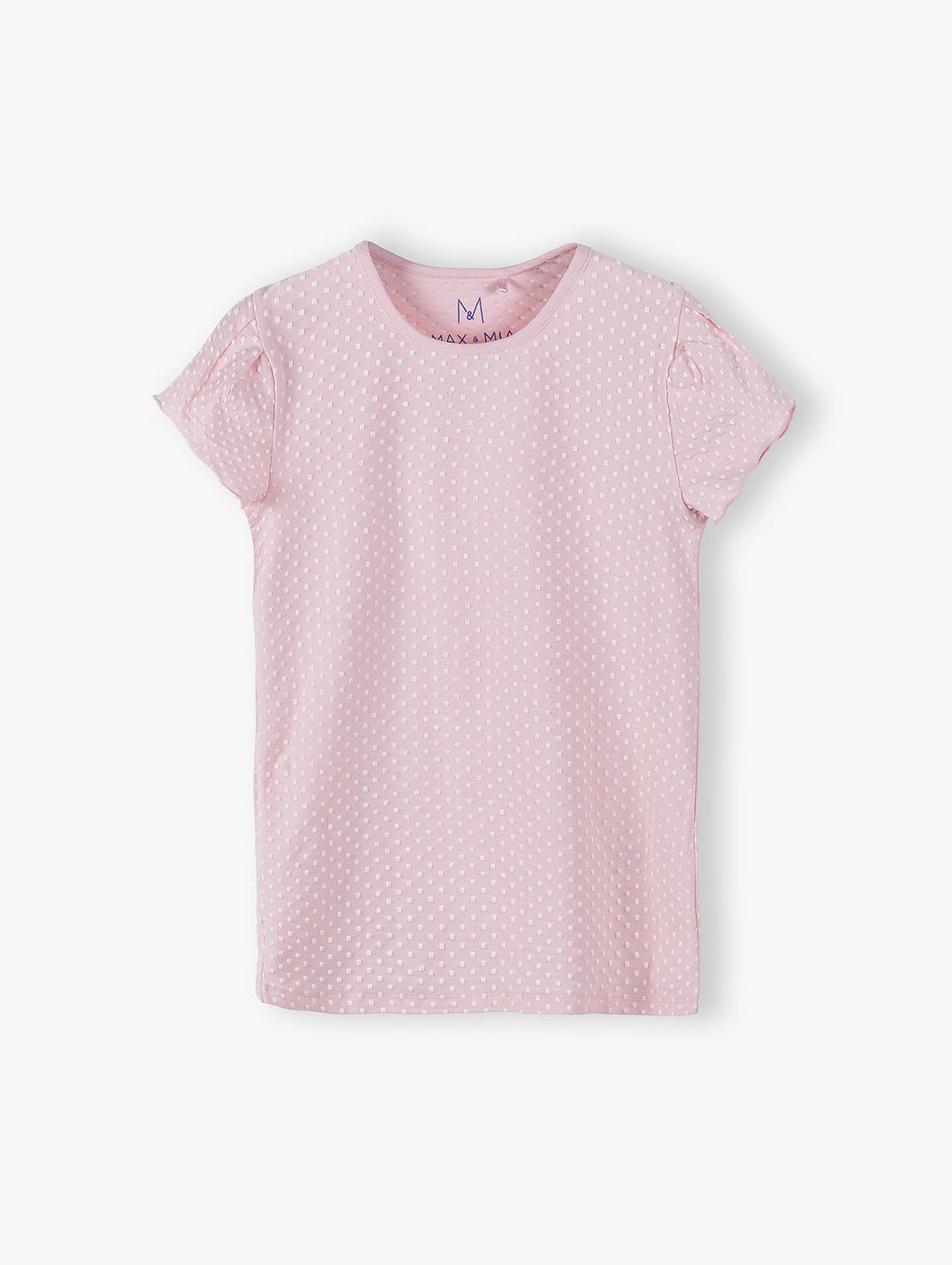 T-shirt dziewczęca z falbanka na rękawie - różowy