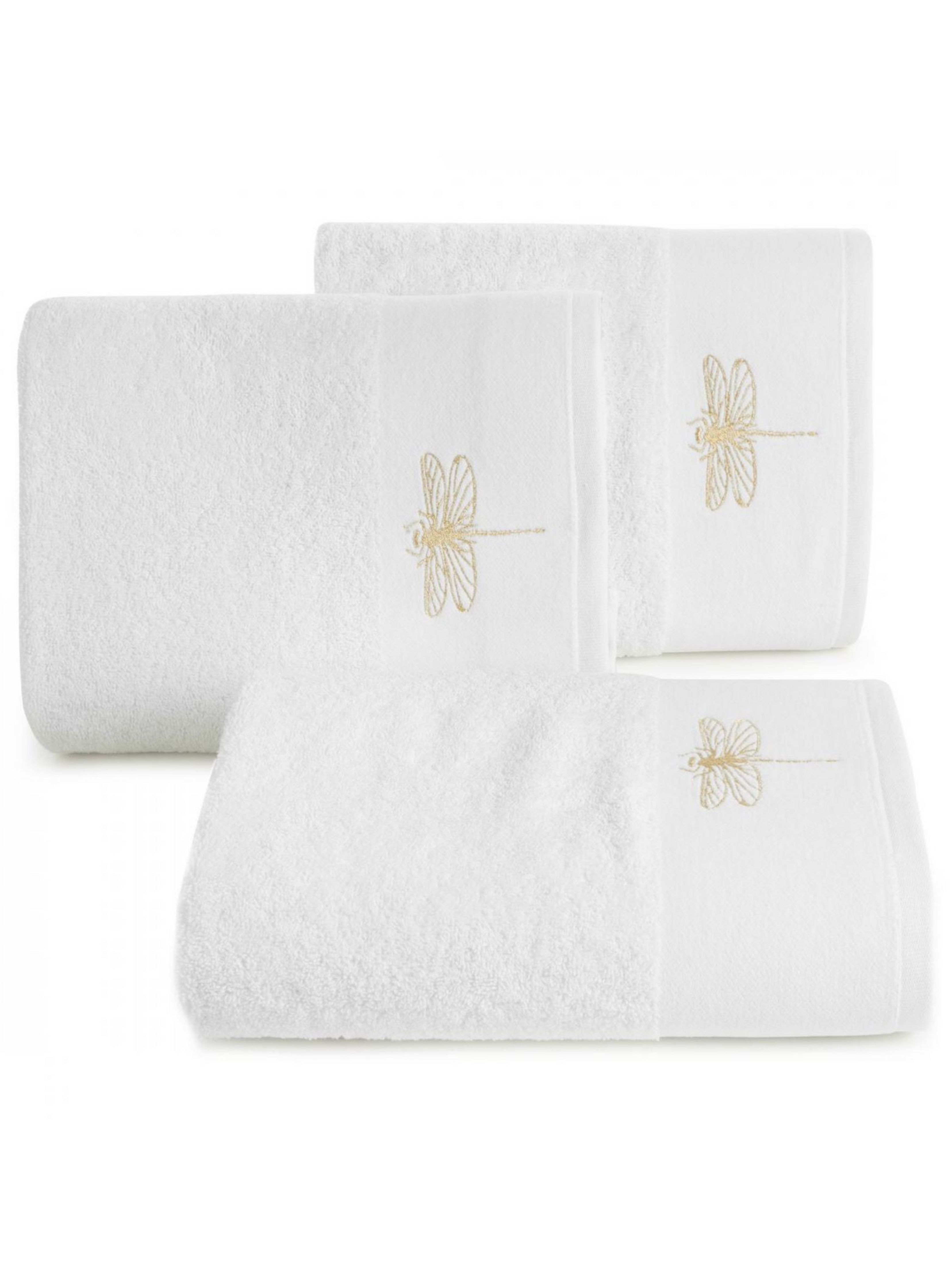 Biały ręcznik 50x90 cm z haftowaną ważką