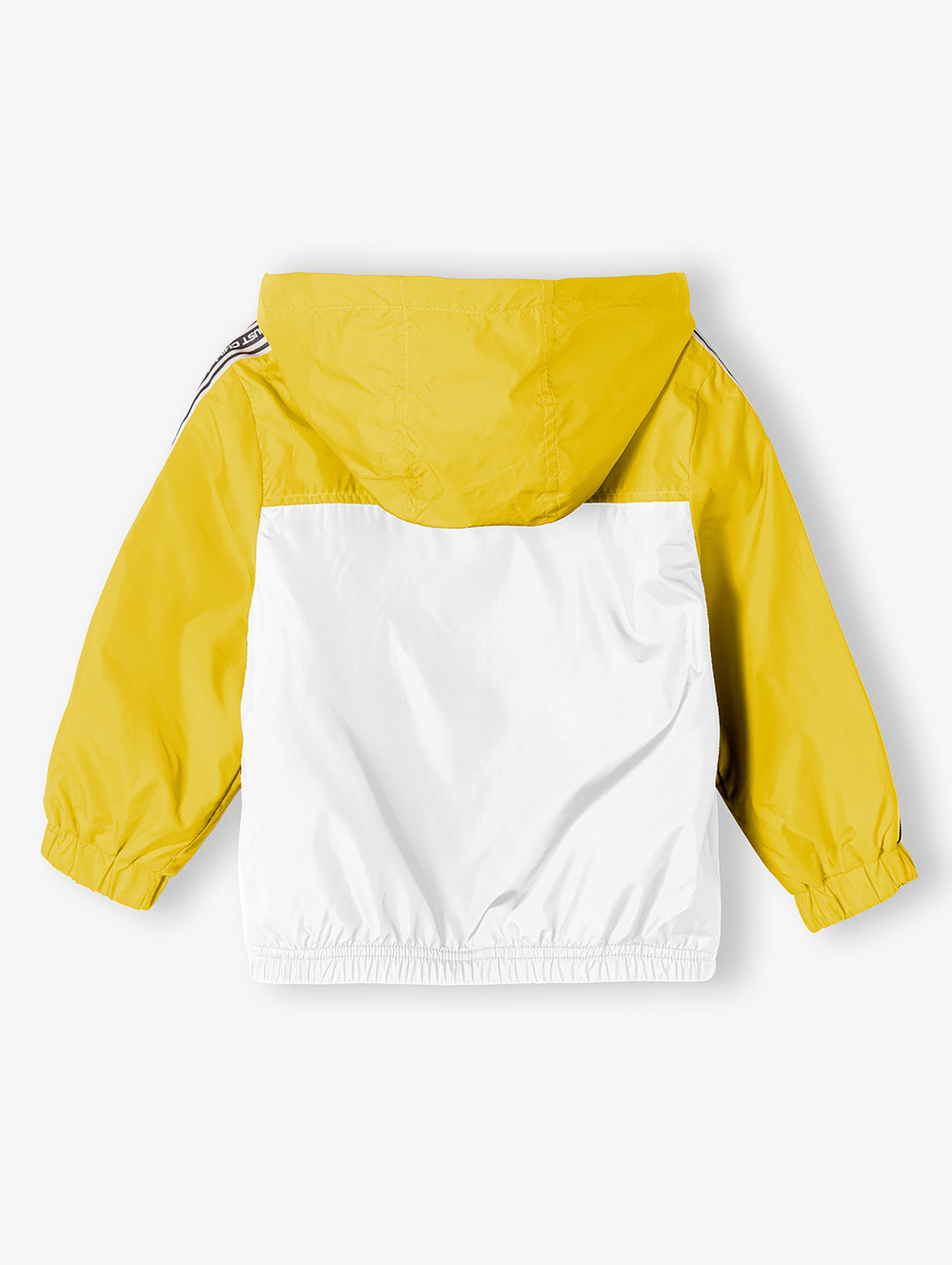 Żółta kurtka typu wiatrówka dla niemowlaka z kapturem