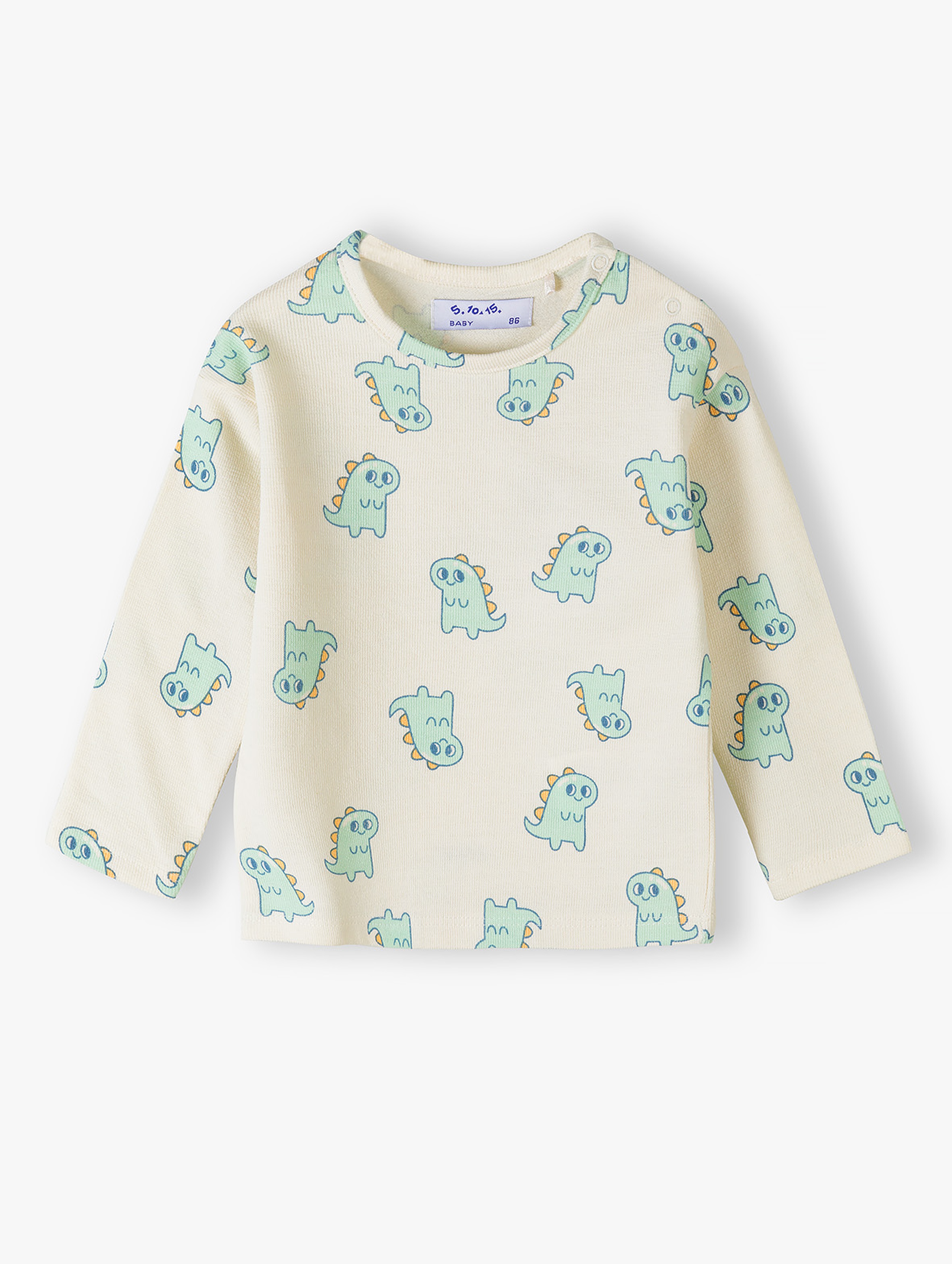 Bawełniana bluzka dla niemowlaka - ecru w dinozaury - 5.10.15.