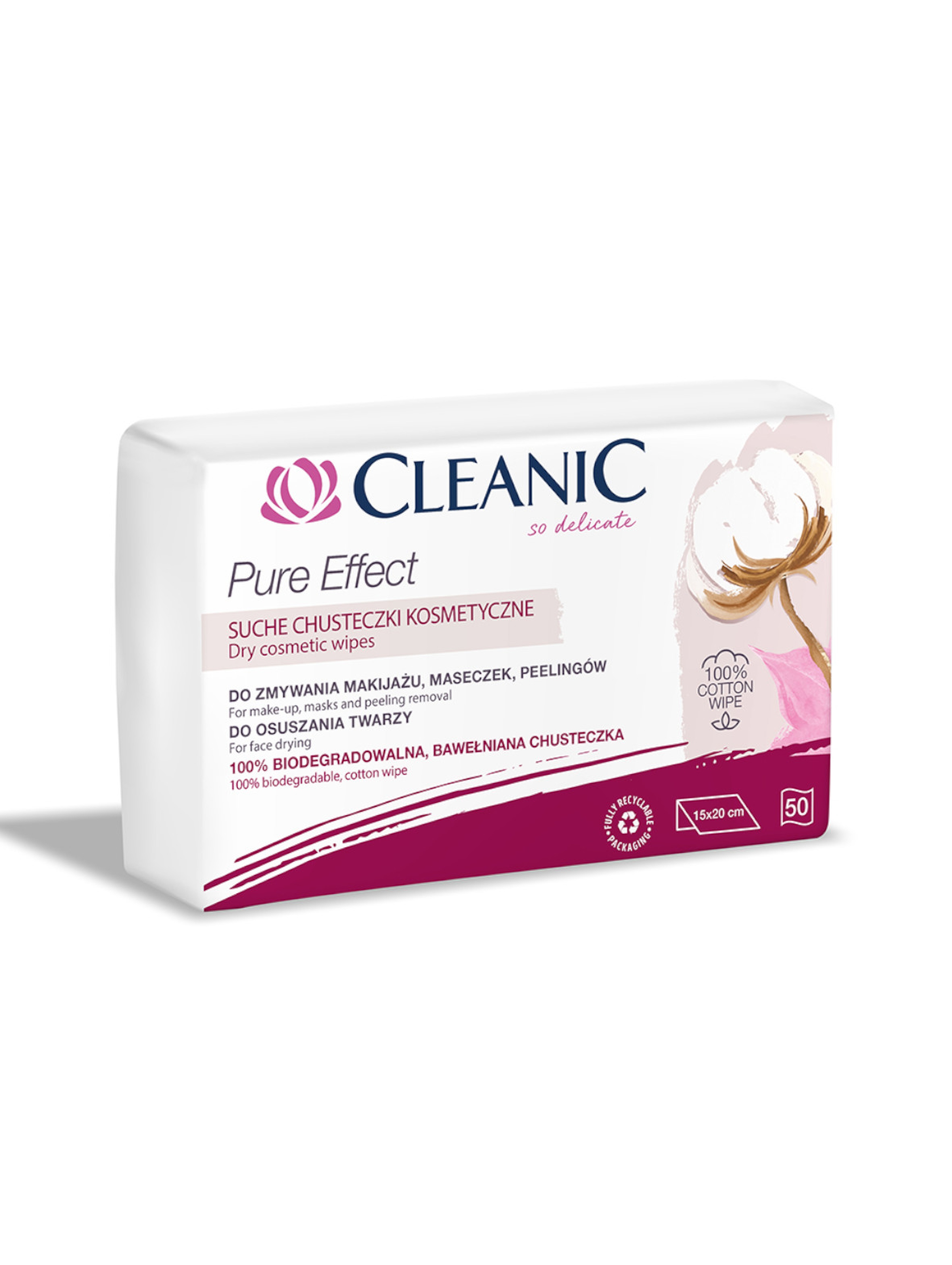 Suche chusteczki do pielęgnacji twarzy Cleanic Pure Effect 50 szt. (150x200)