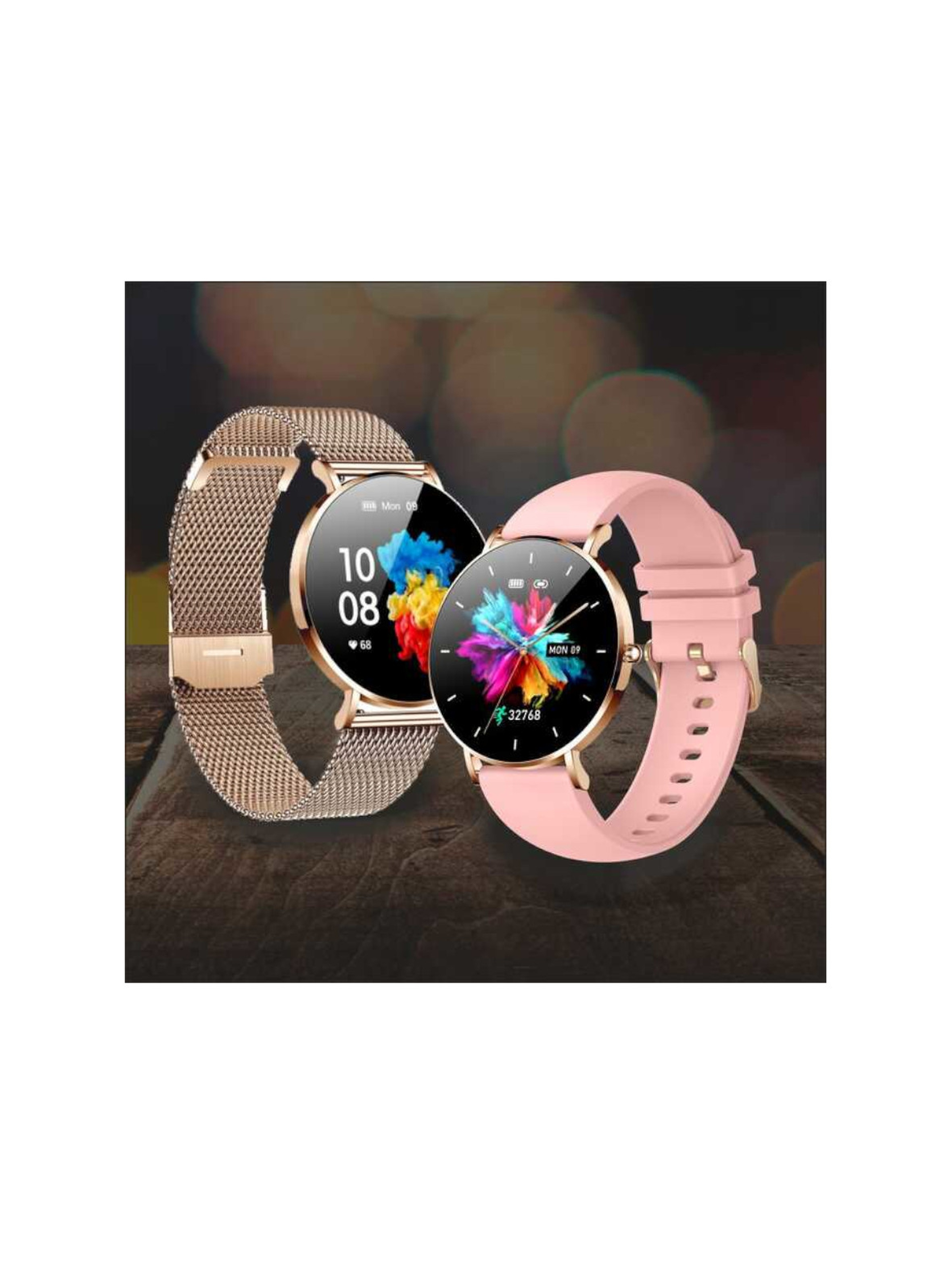 Smartwatch zegarek damski Manta Alexa - różowy + złoty pasek