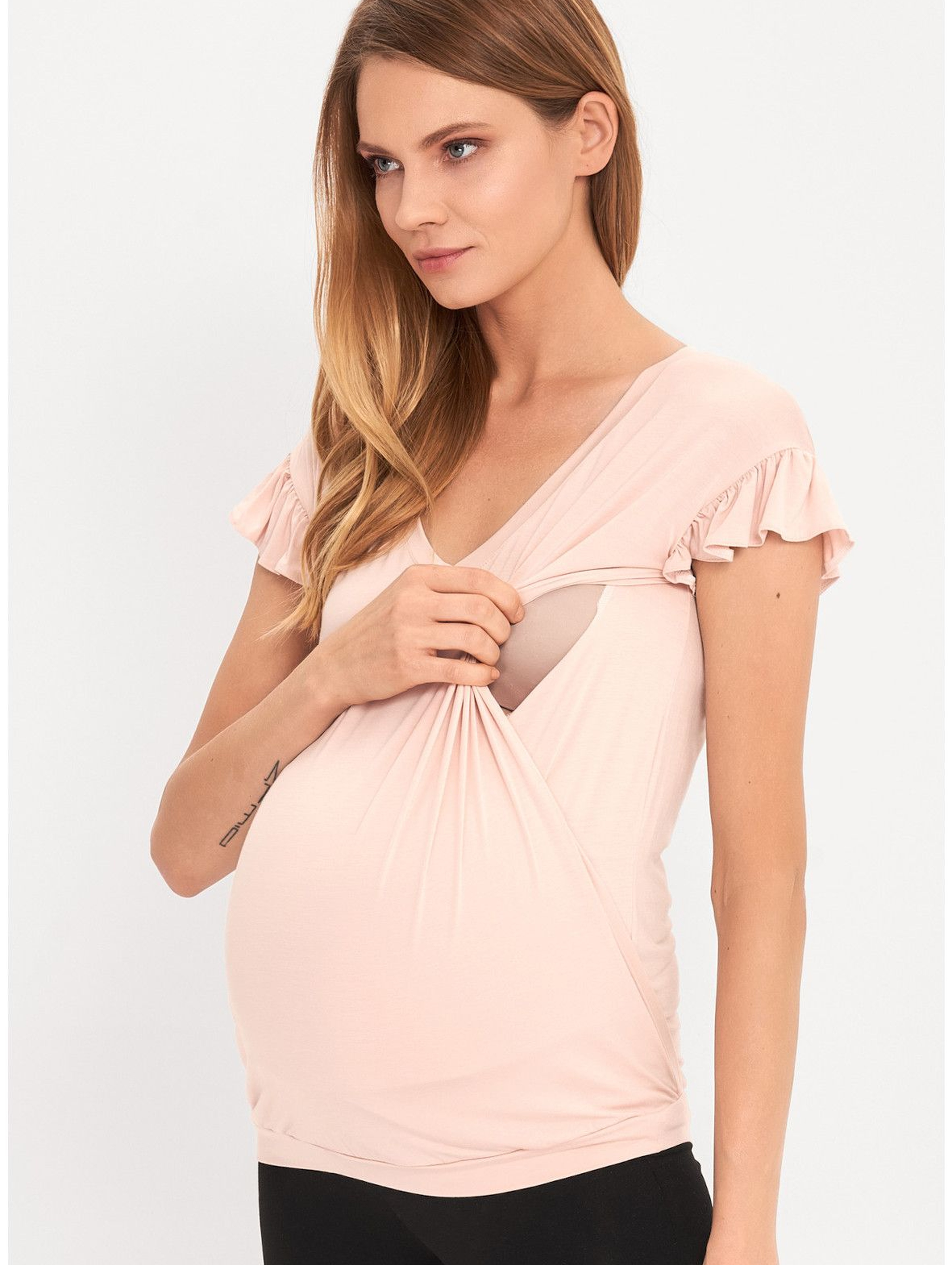 ﻿T-shirt ciążowy i dla karmiącej w kolorze pudrowego różu