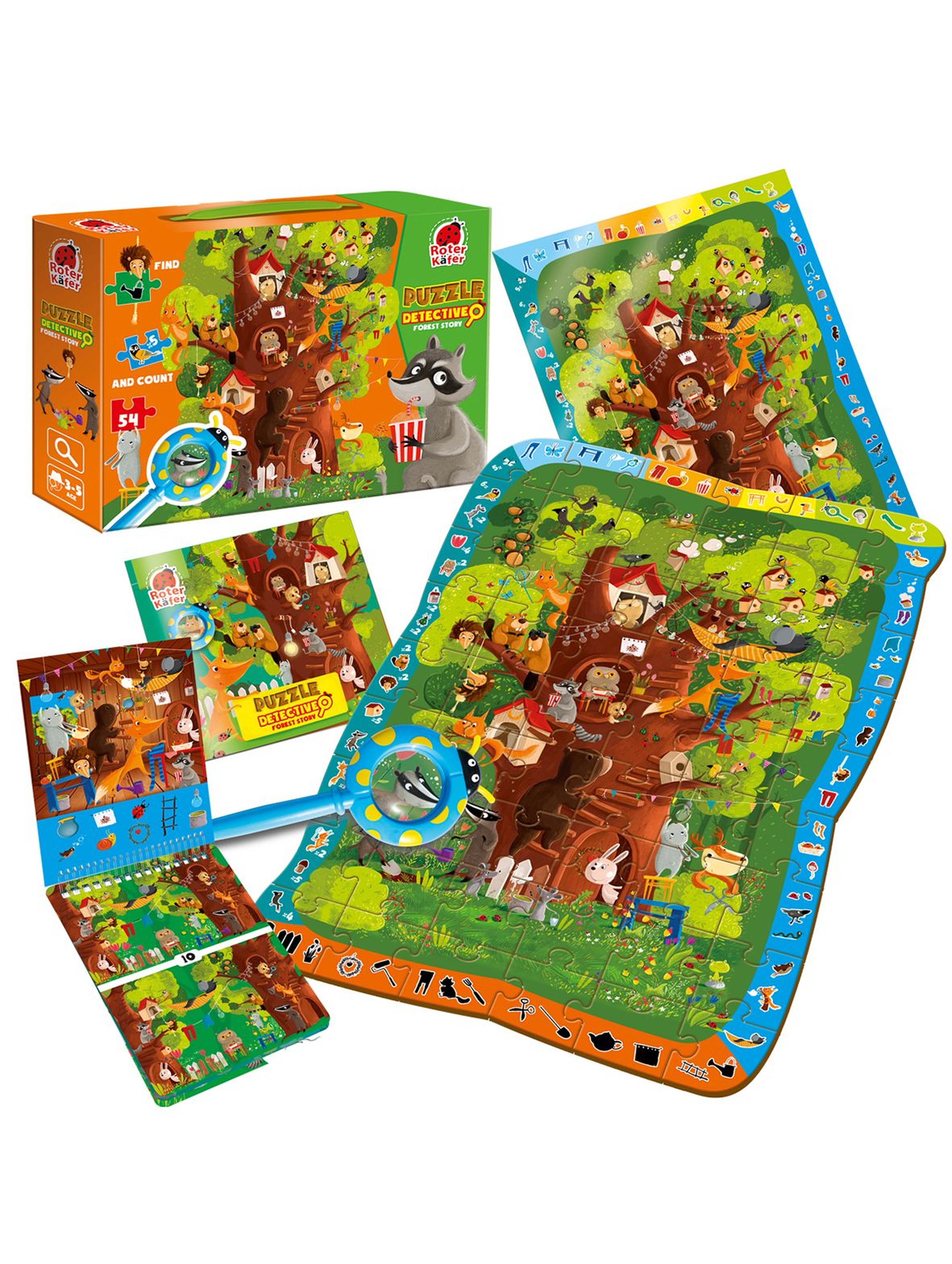Puzzle z grą edukacyjną i lupą Detective forest story wiek 3+