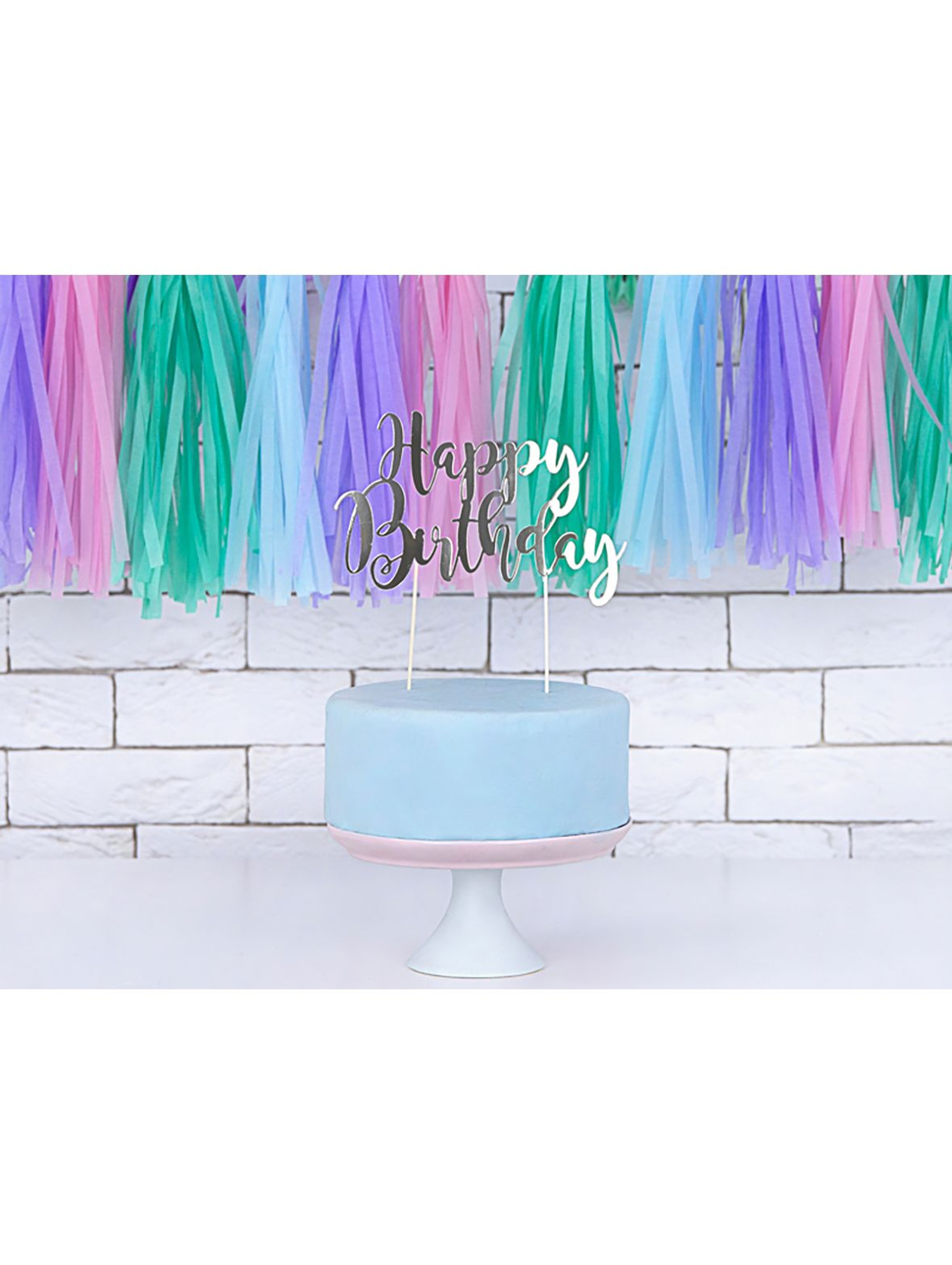 Topper na tort "Happy Birthday" wykonany z papieru lustrzanego