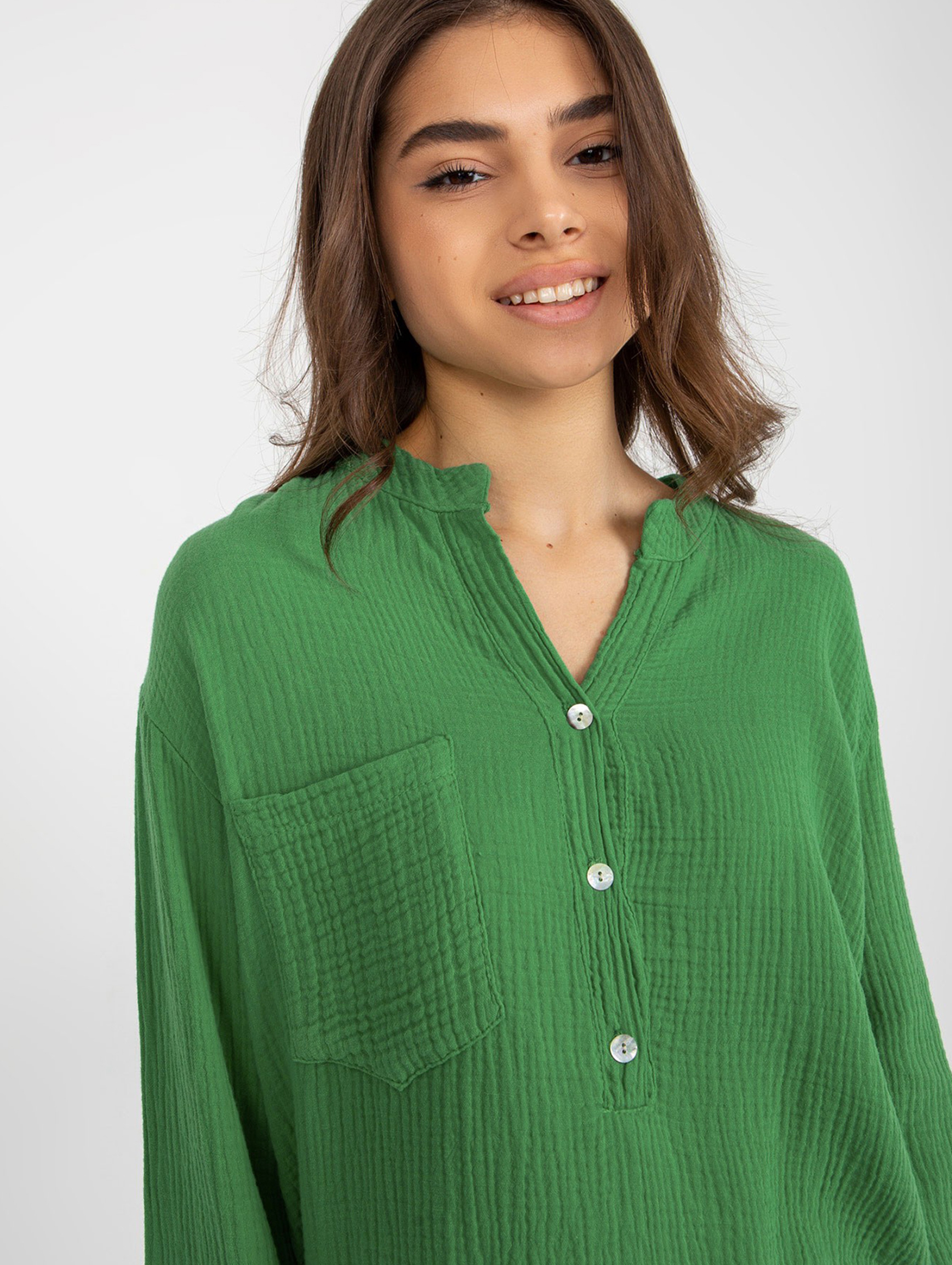 Zielona luźna bluzka koszulowa OCH BELLA
