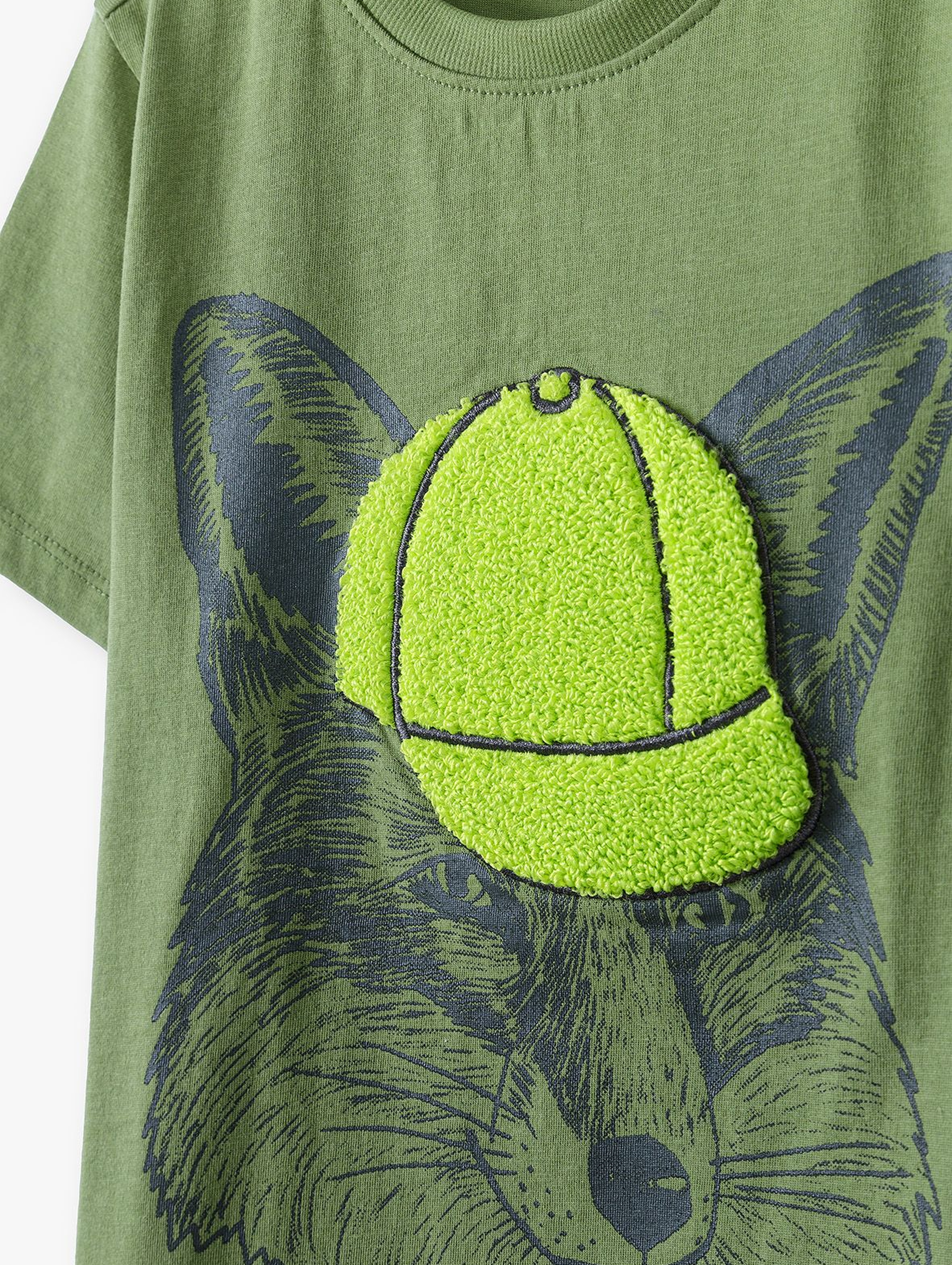 T-shirt chłopięcy bawełniany zielony z nadrukiem lisa