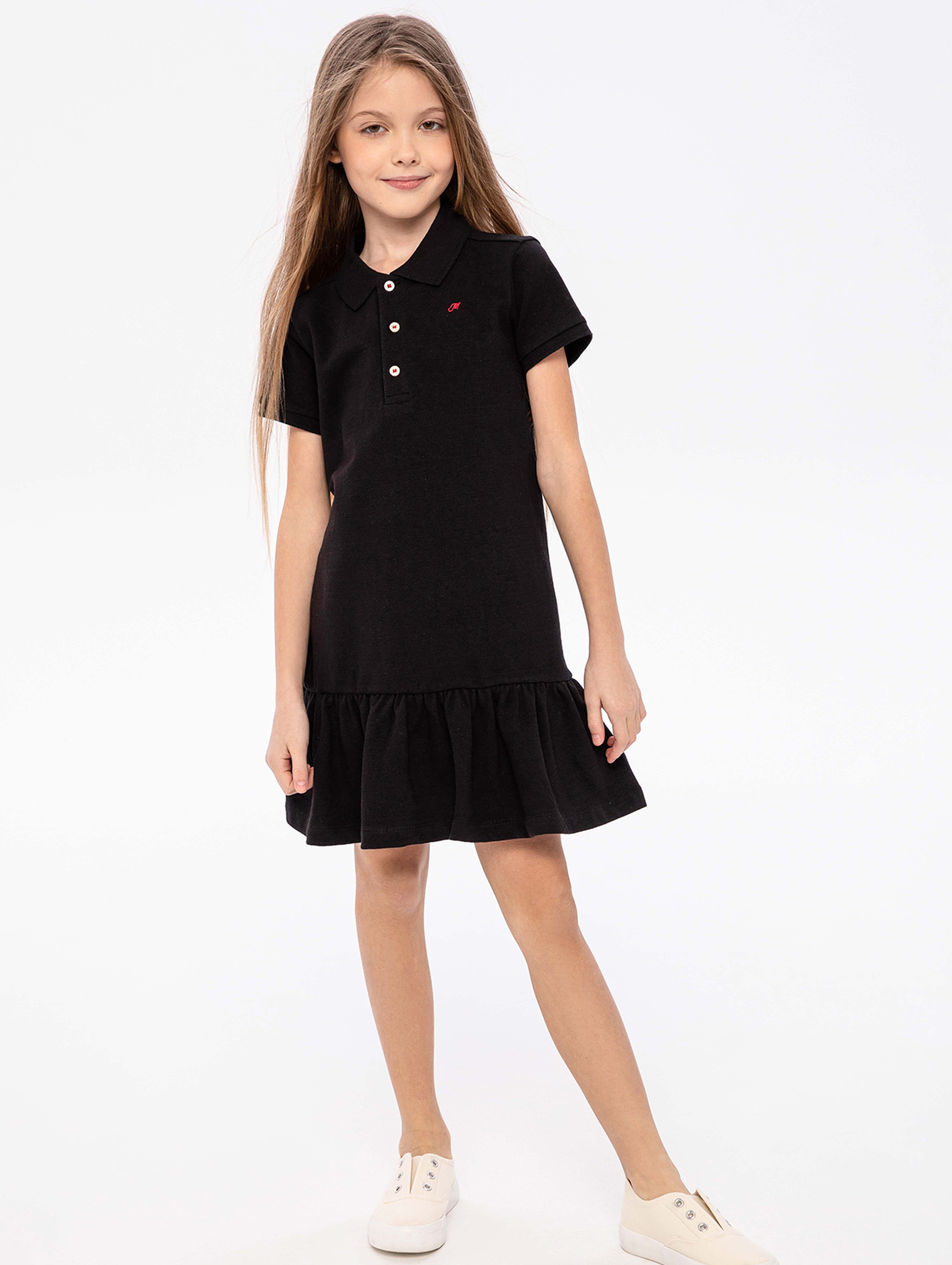 Czarna sukienka polo z krókim rękawem dla dziewczynki