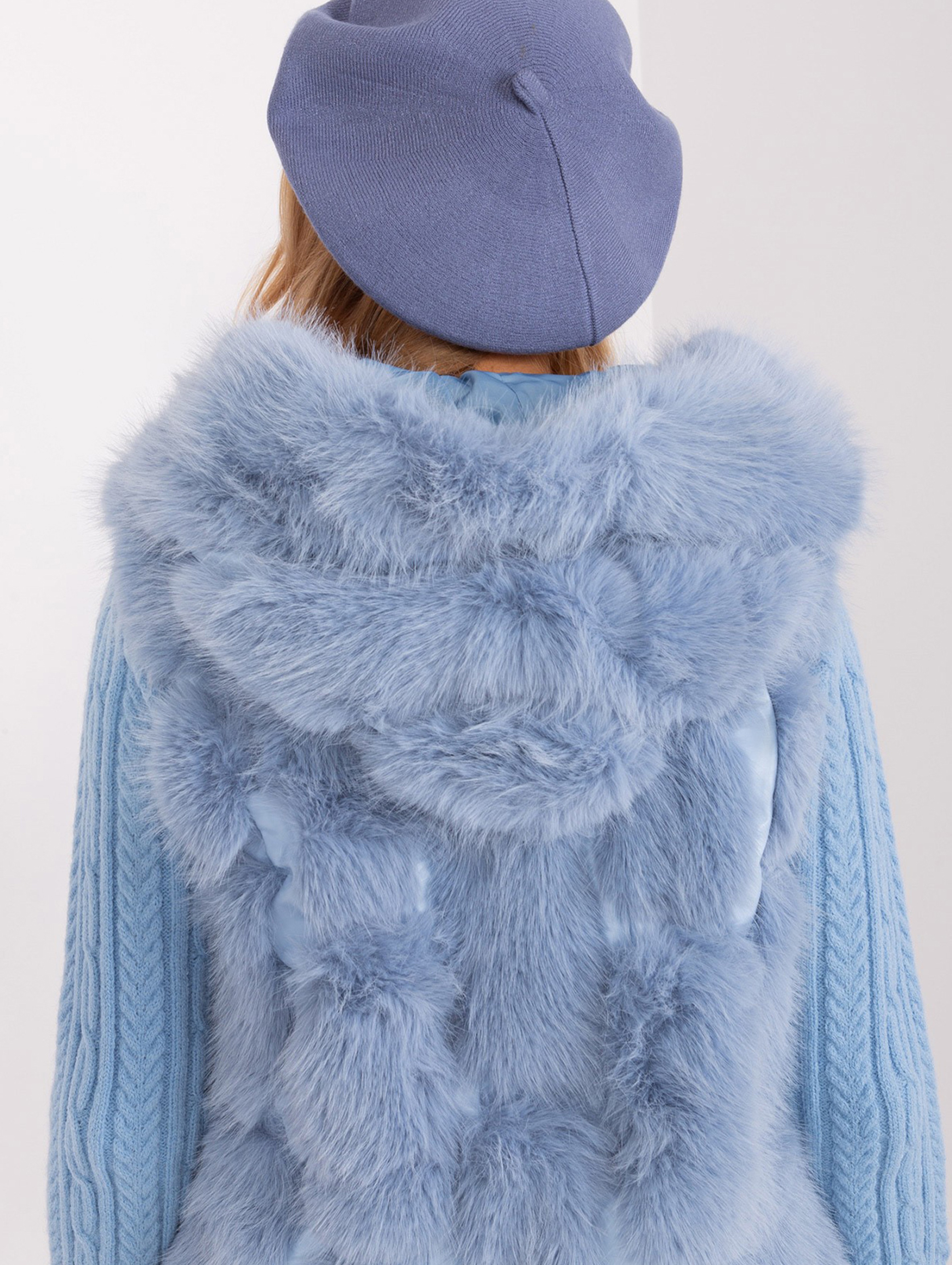 Szaro-niebieski beret z kaszmirem i bawełną