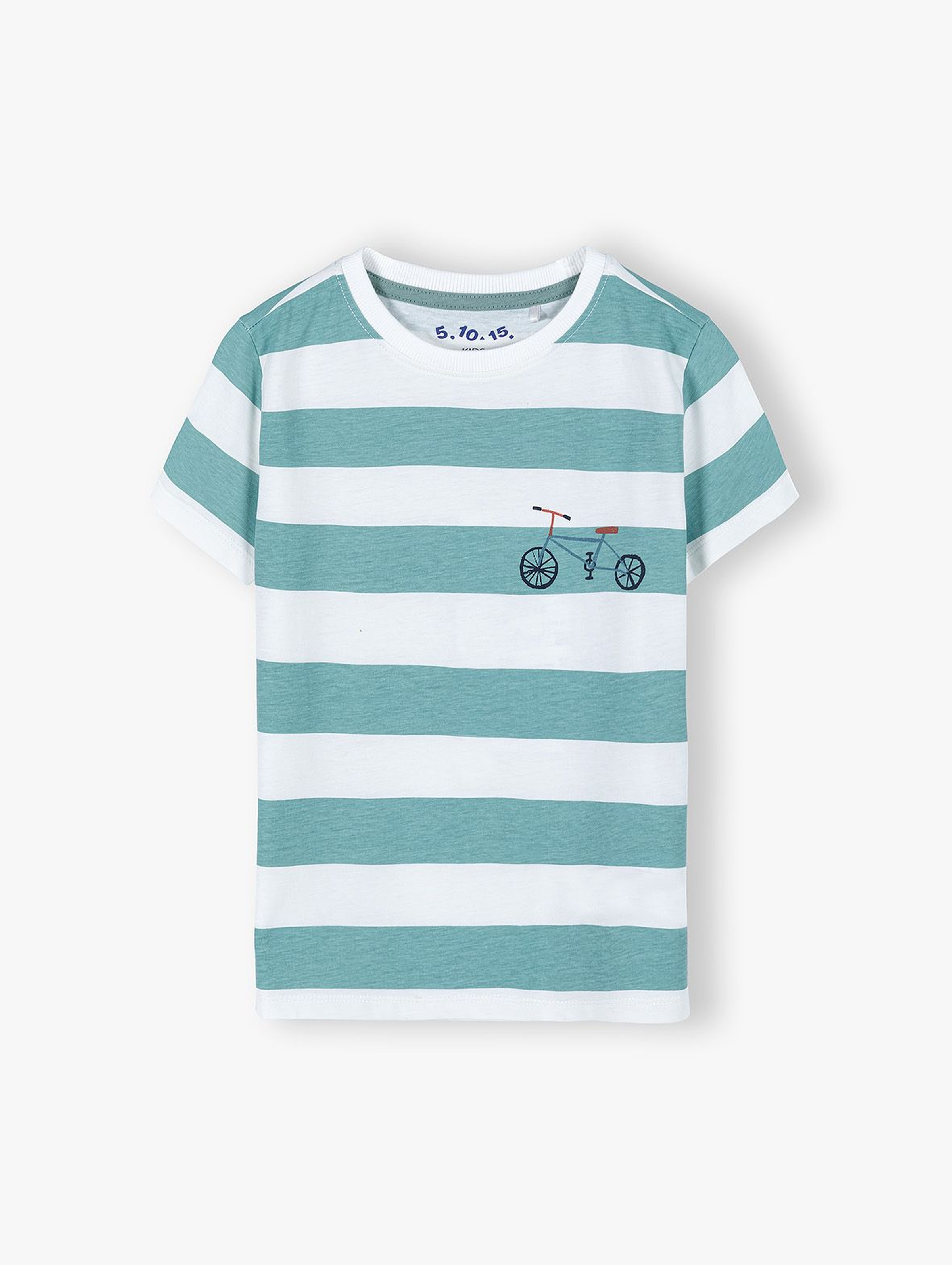 Bawełniany t-shirt chłopięcy w paski z rowerem