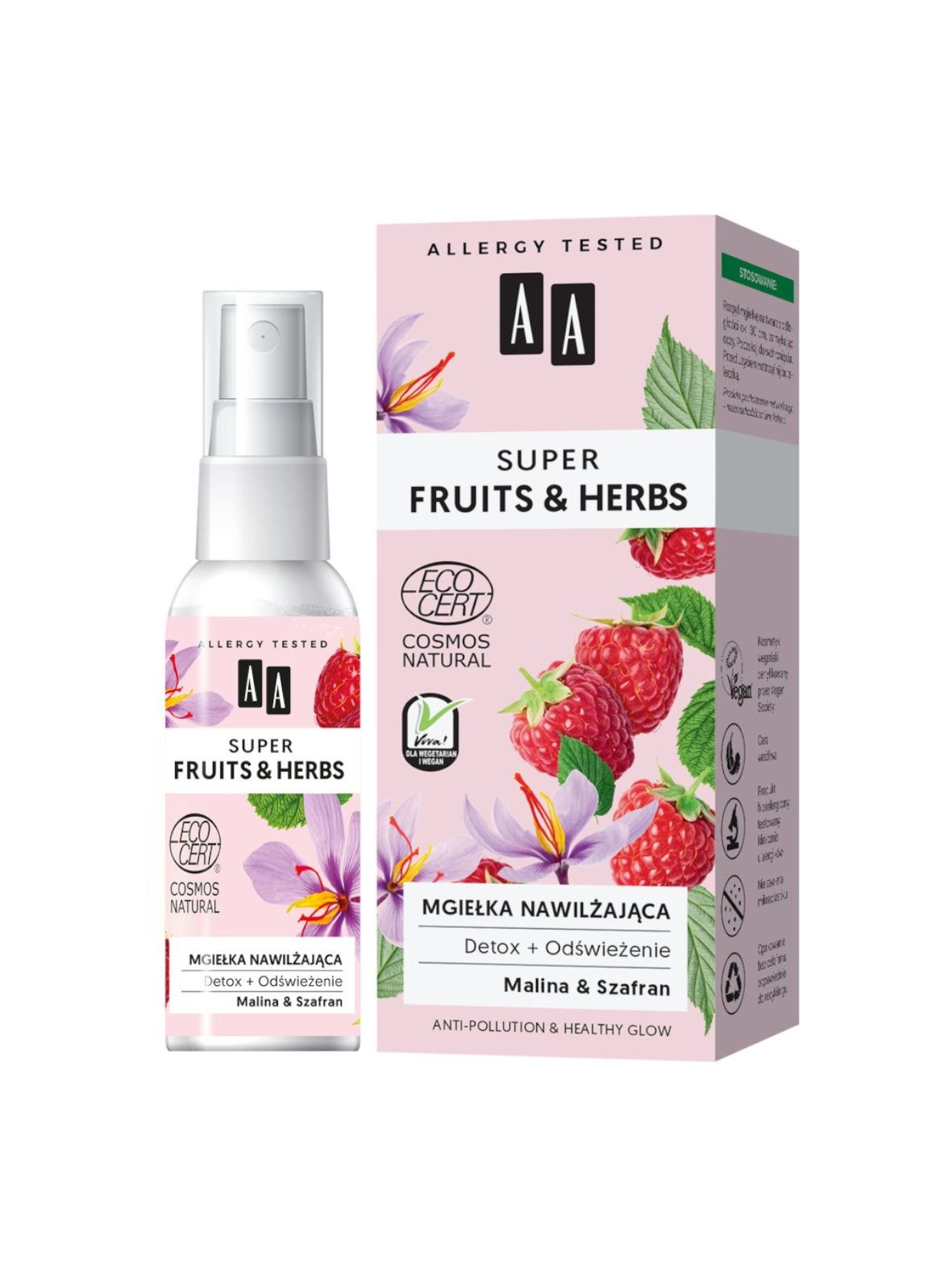 AA Super Fruits&Herbs mgiełka nawilżająca detox + odświeżenie NATURAL 50 ml