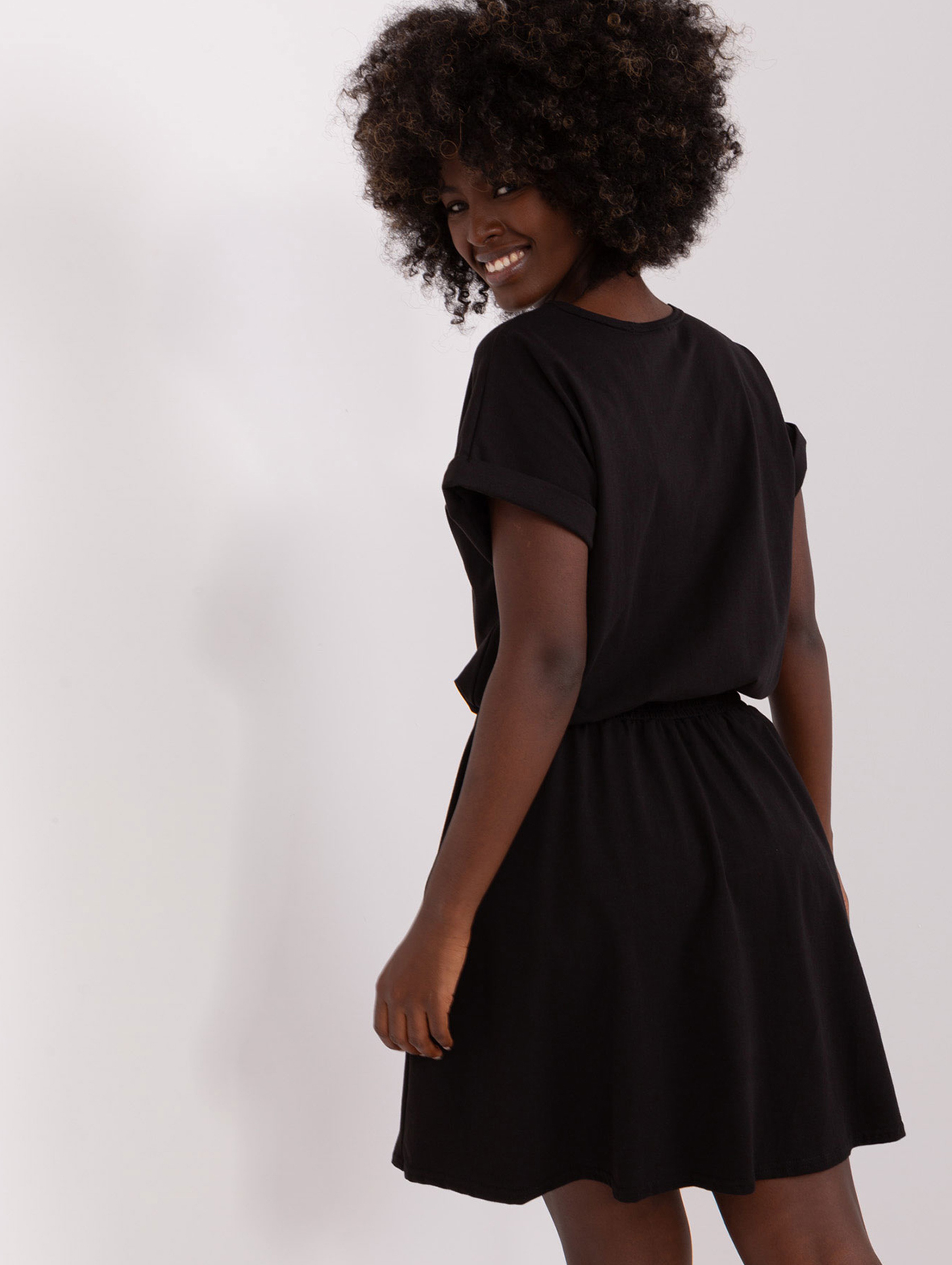 Czarna mini sukienka damska basic z bawełny RUE PARIS