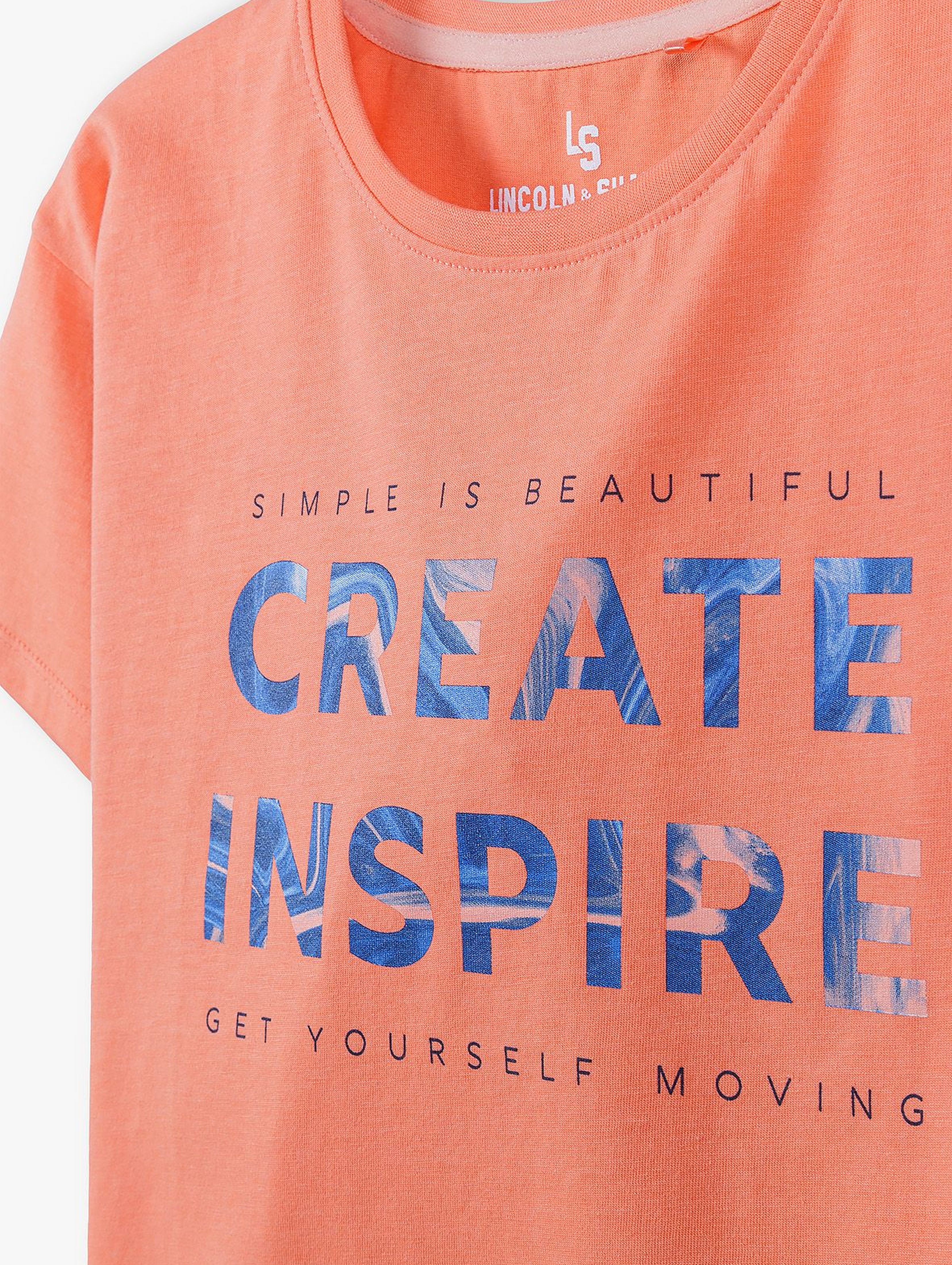 T- shirt dziewczęcy z napisem Create Inspire