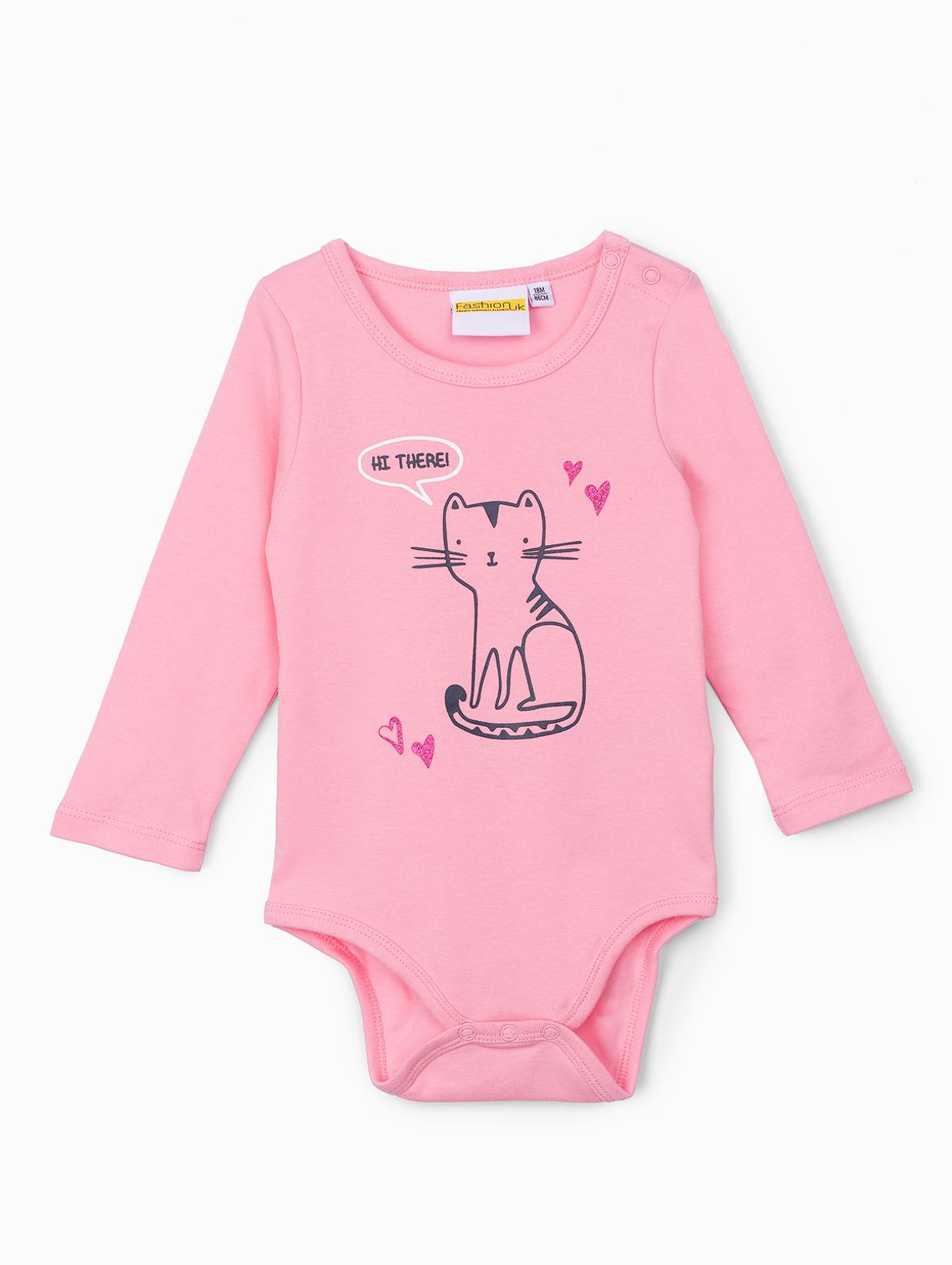 Body bawełnianie niemowlęce z kotkiem - różowe
