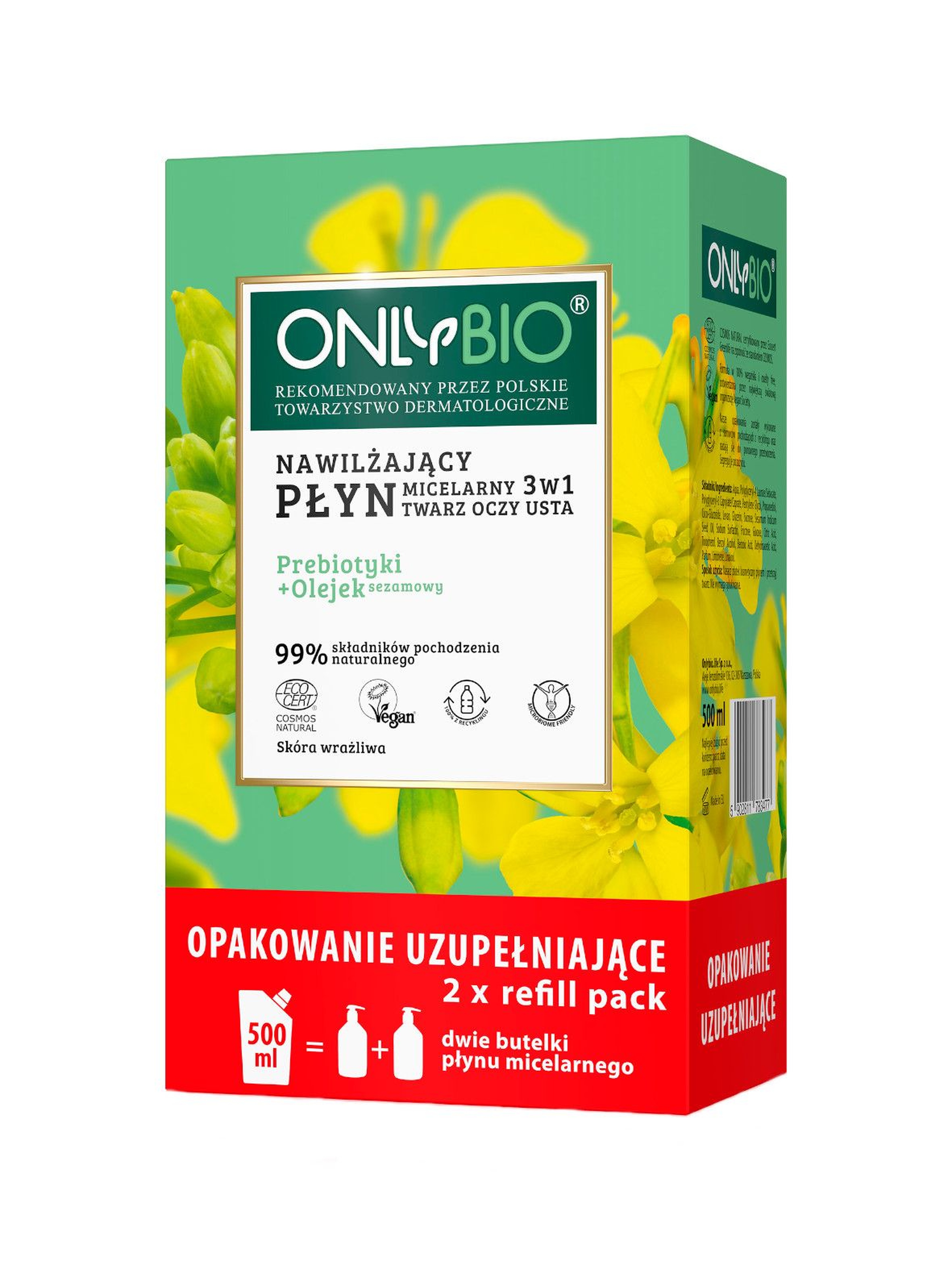Płyn micelarny prebiotyki i oleje nawilżający 3w1 OnlyBio- 500 ml
