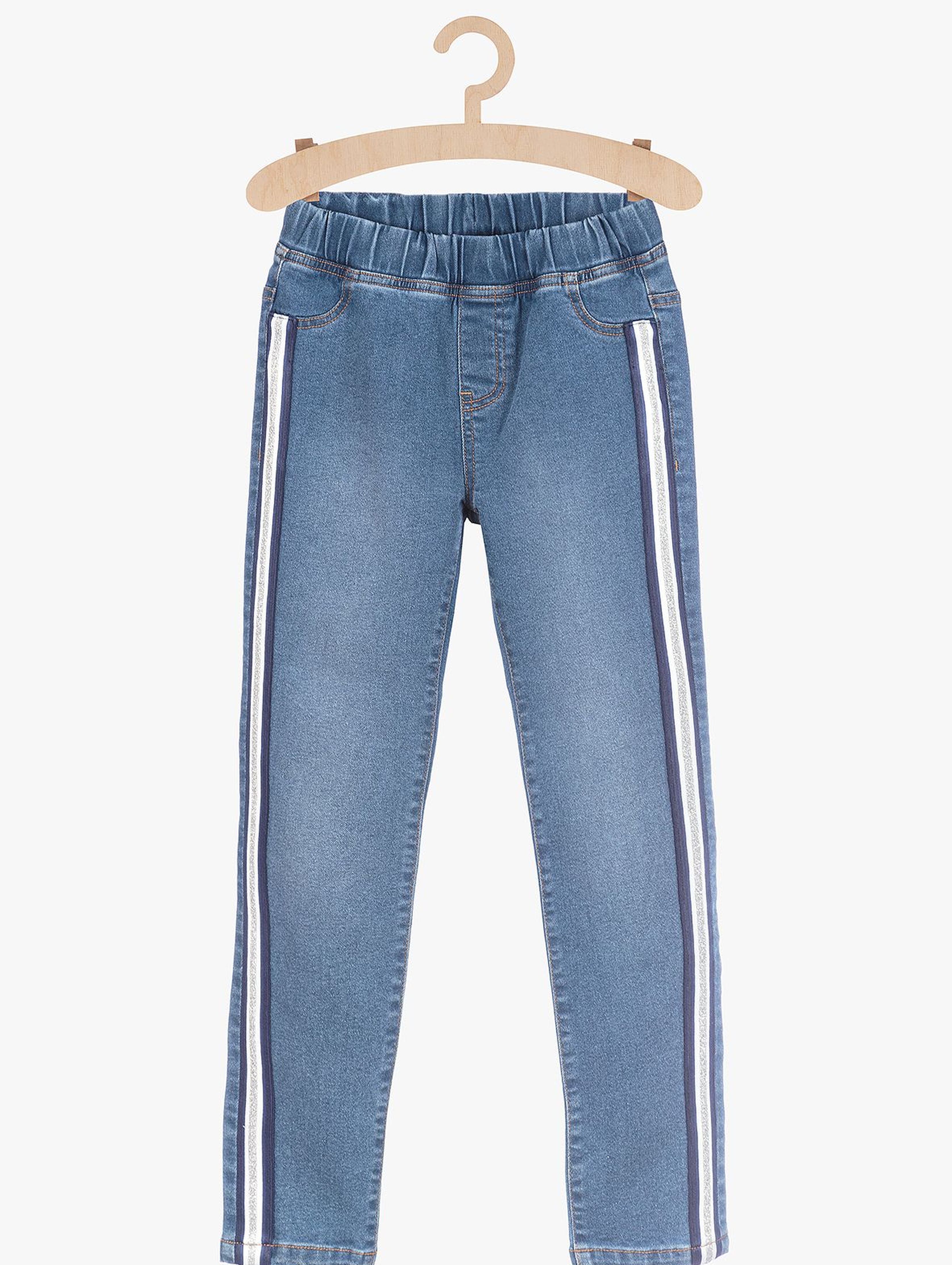 Niebieskie spodnie jeansowe z lampasami