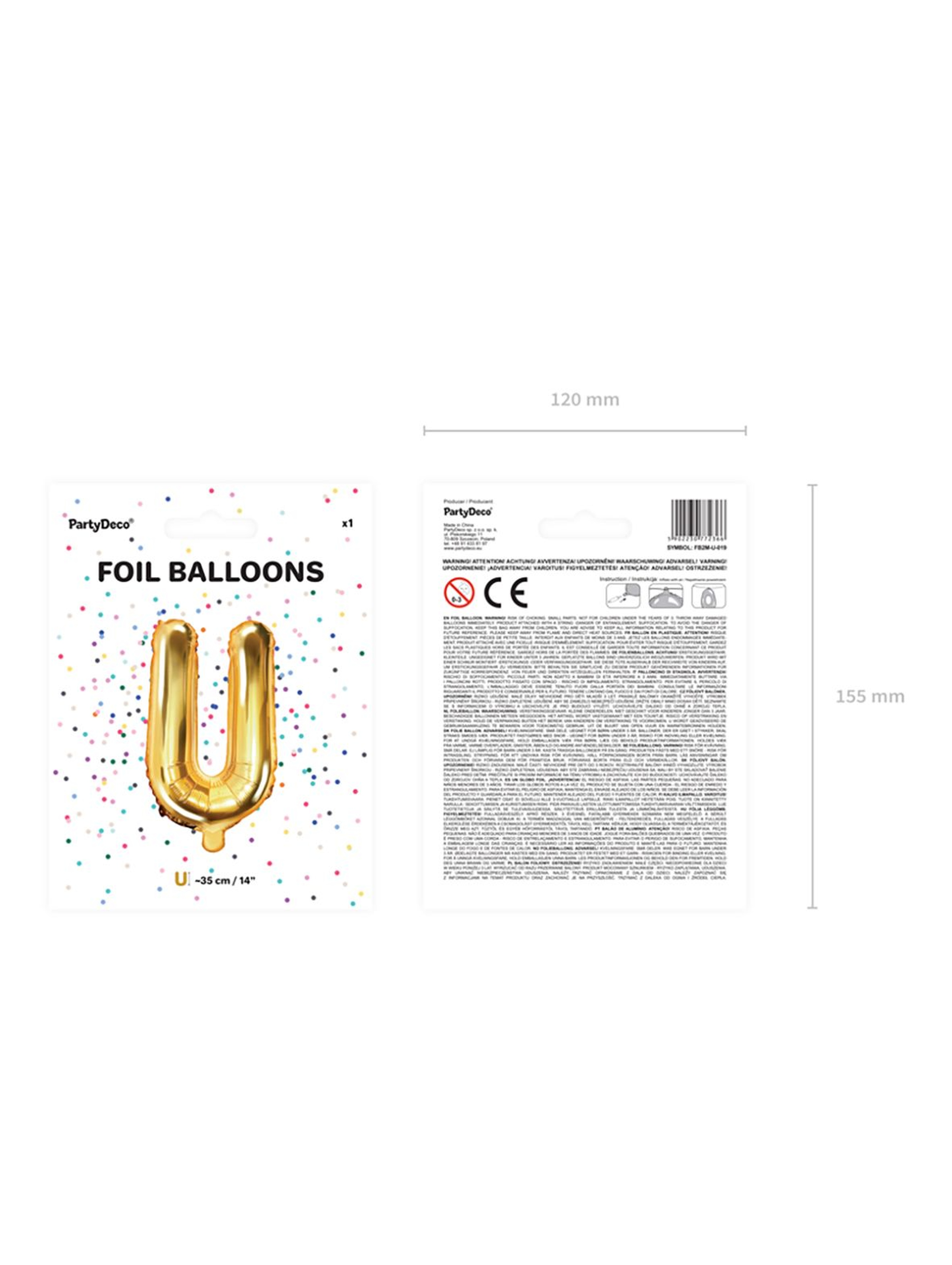 Balon foliowy Litera ''U'' 35cm - złota