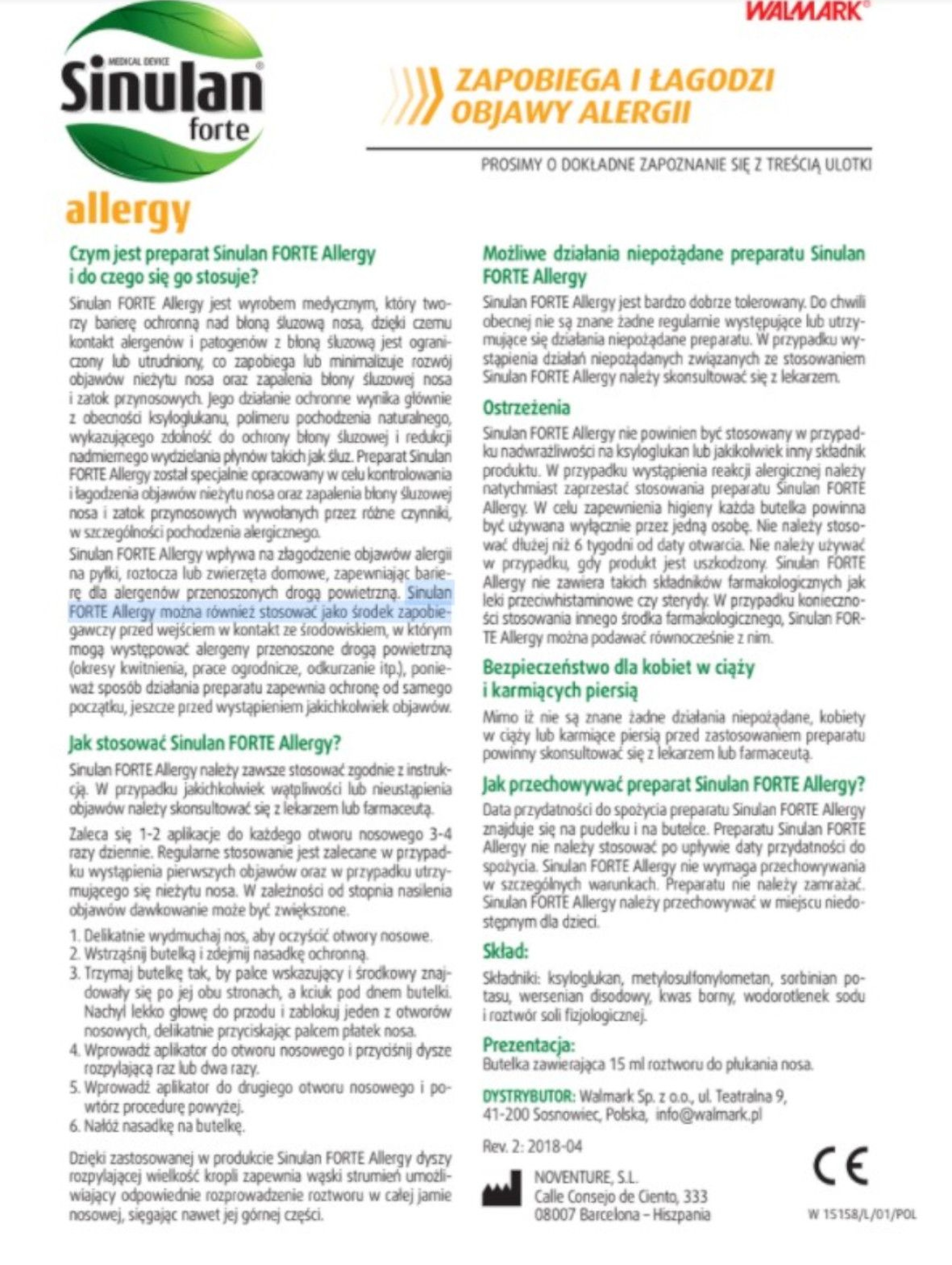 Sinulan allergy spray -  pyłki, roztocza, zwierzęta domowe 15 ml