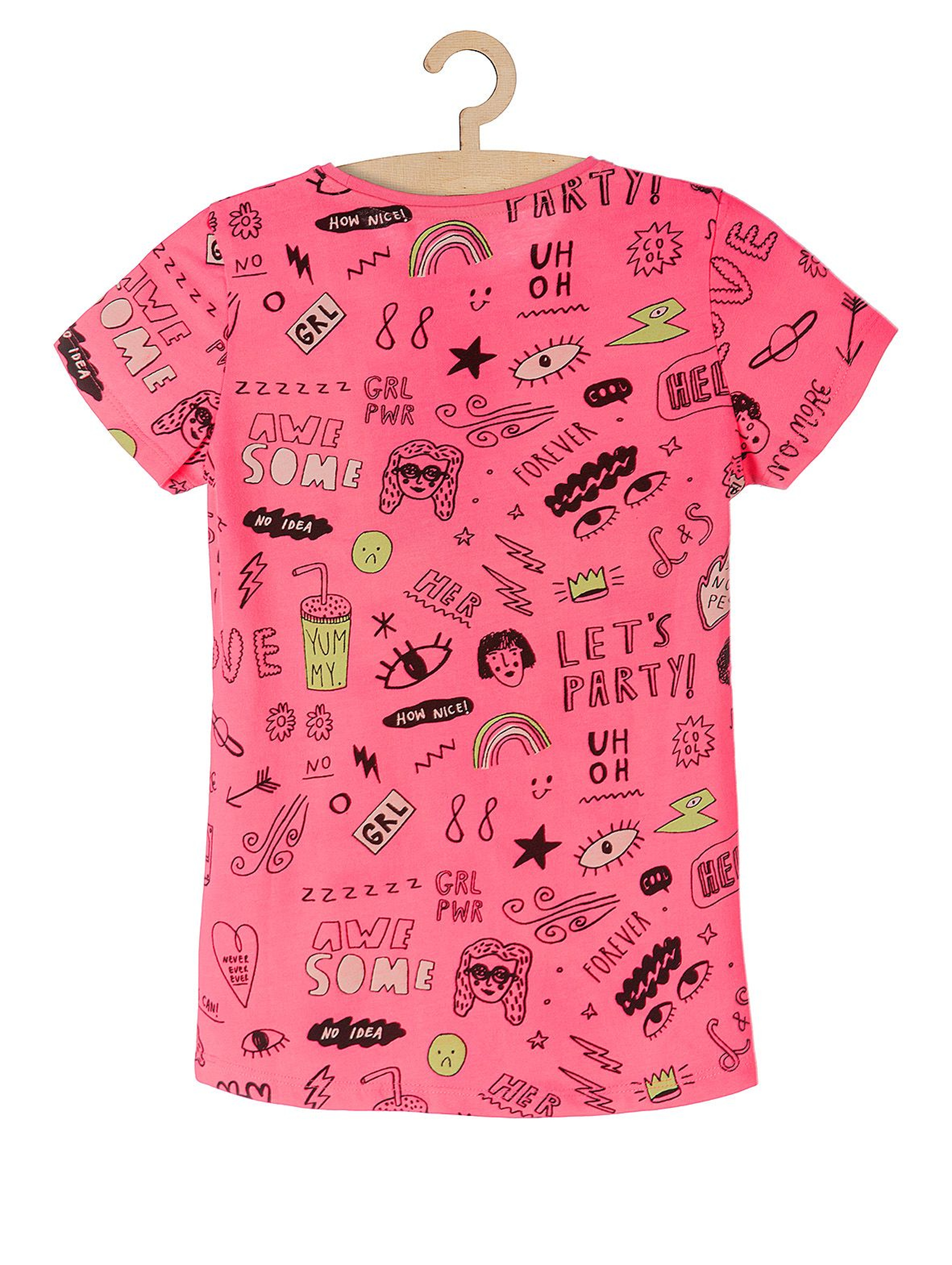 T-shirt dla dziewczynki- różowa z nadrukami
