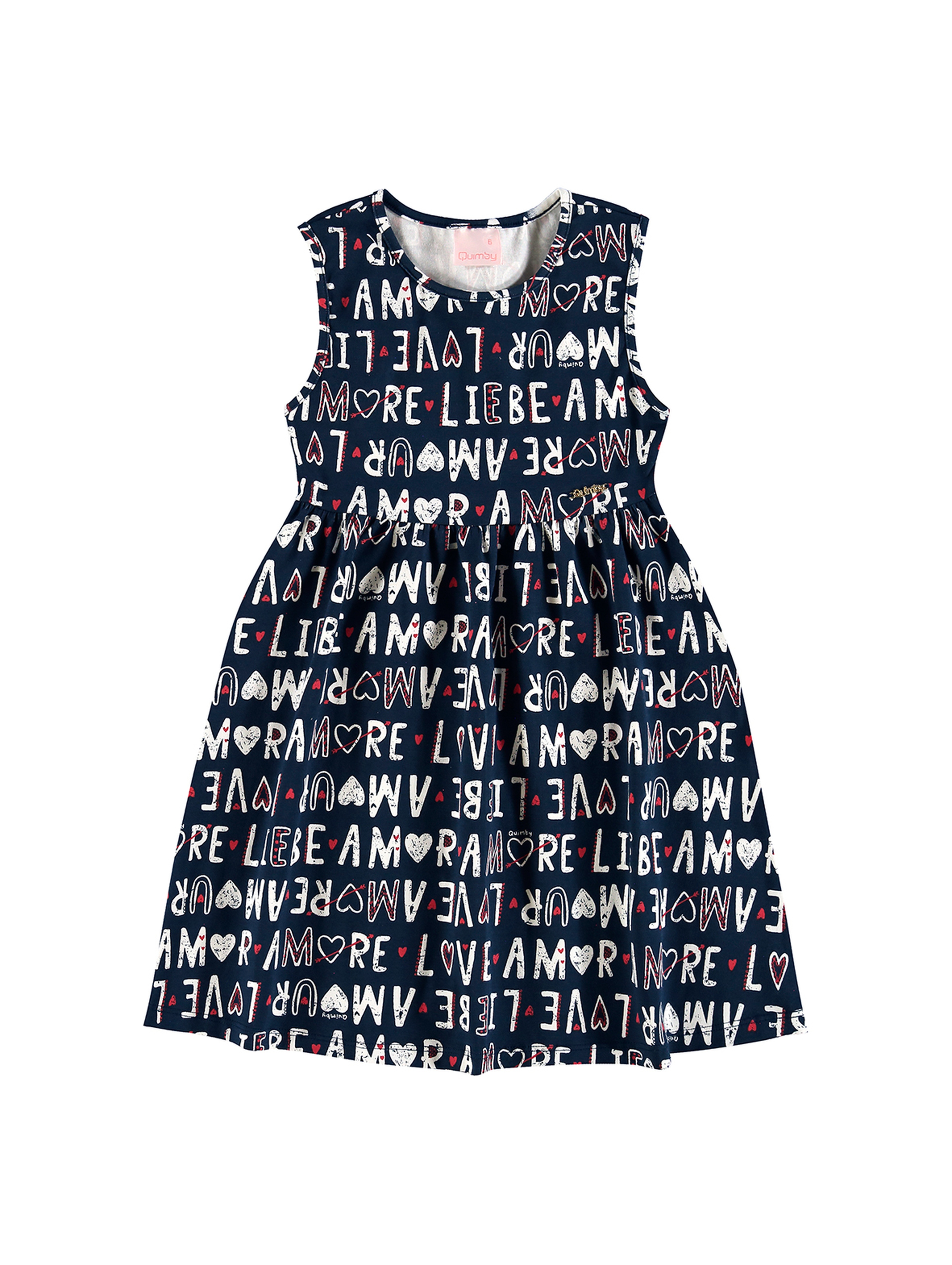 Granatowa sukienka dziewczęca w napisy