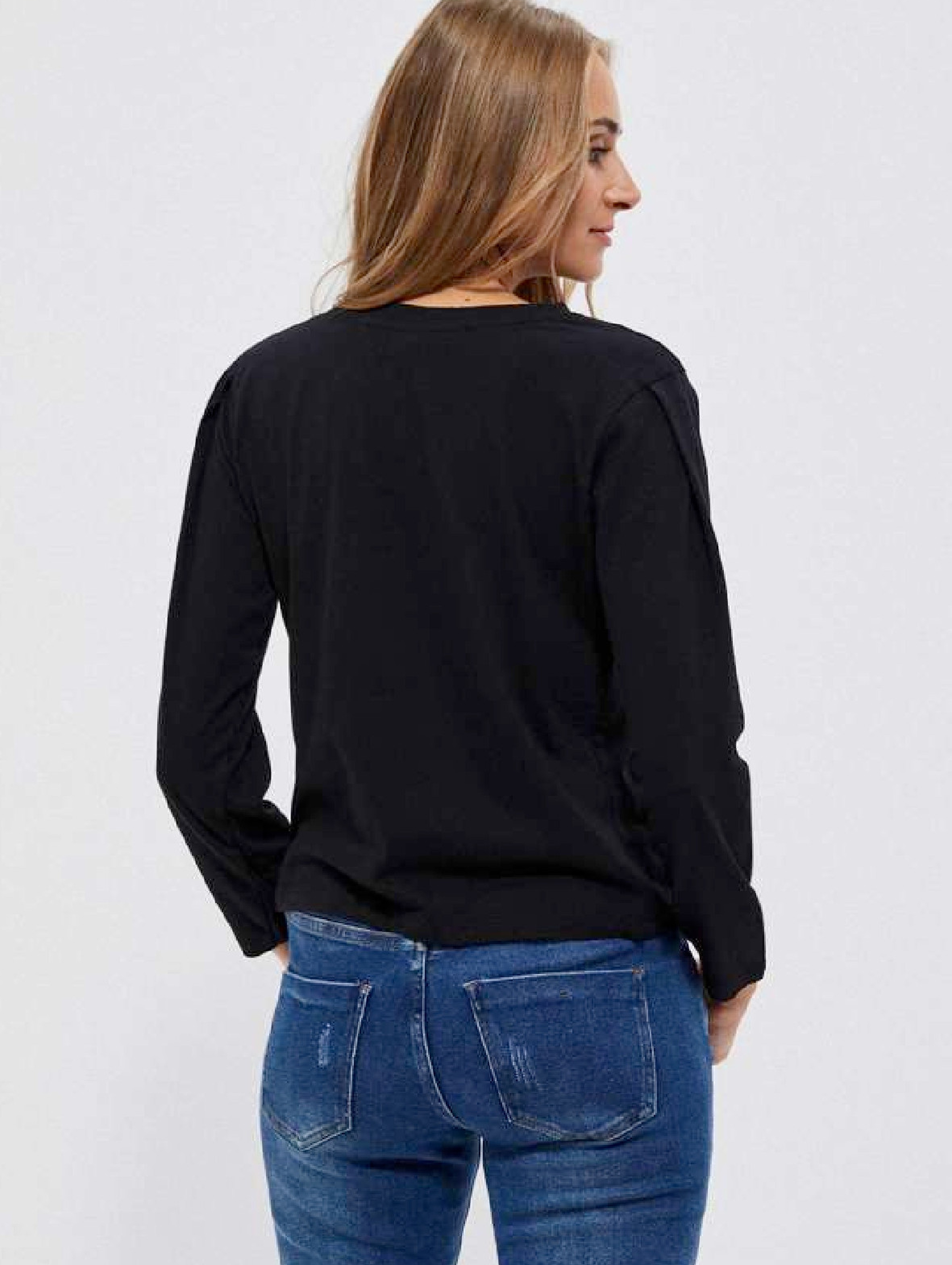 Czarna bluzka damska z bawełny typu longsleeve