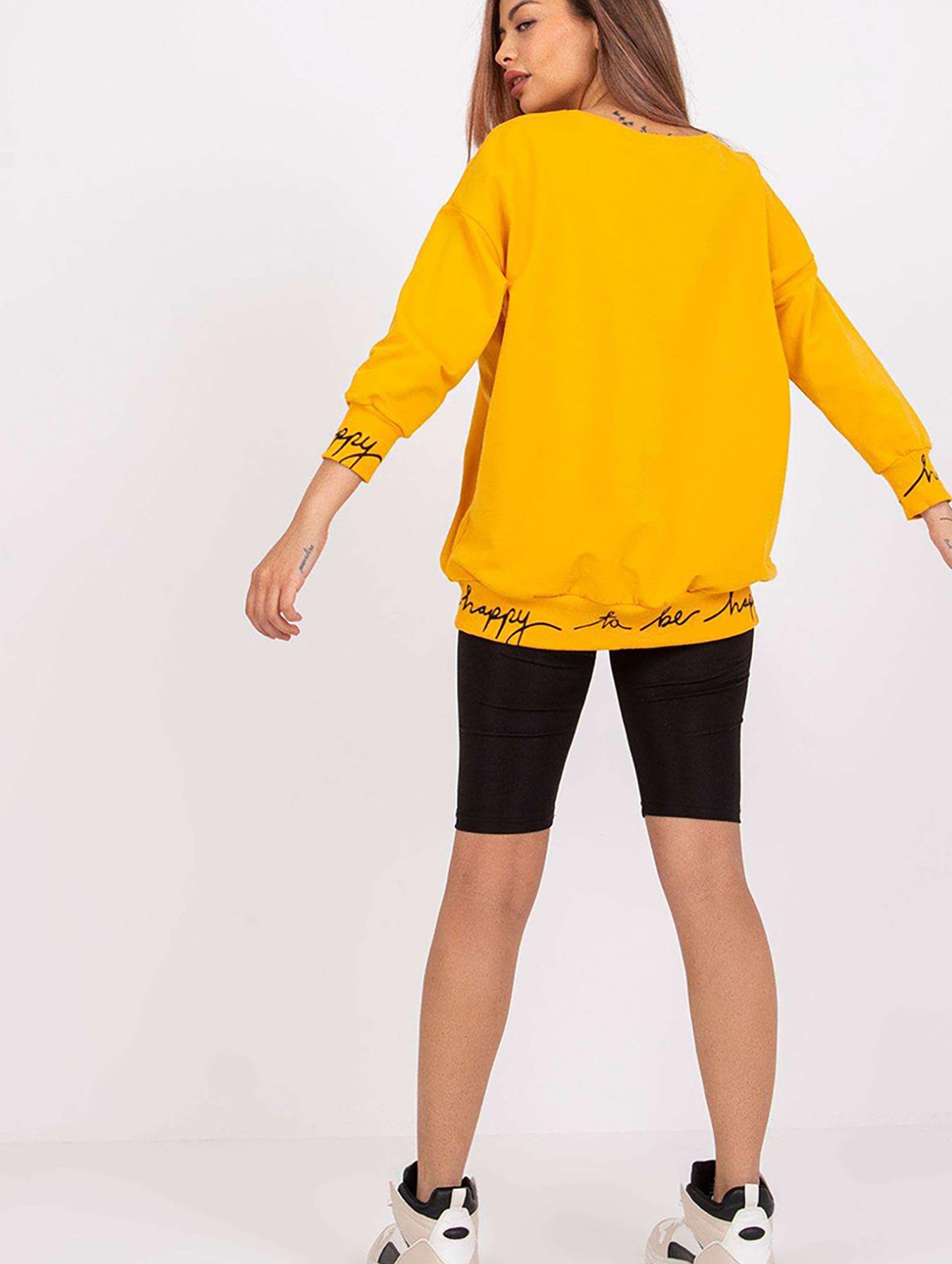 Szeroka bluza damska z nadrukiem - żółta