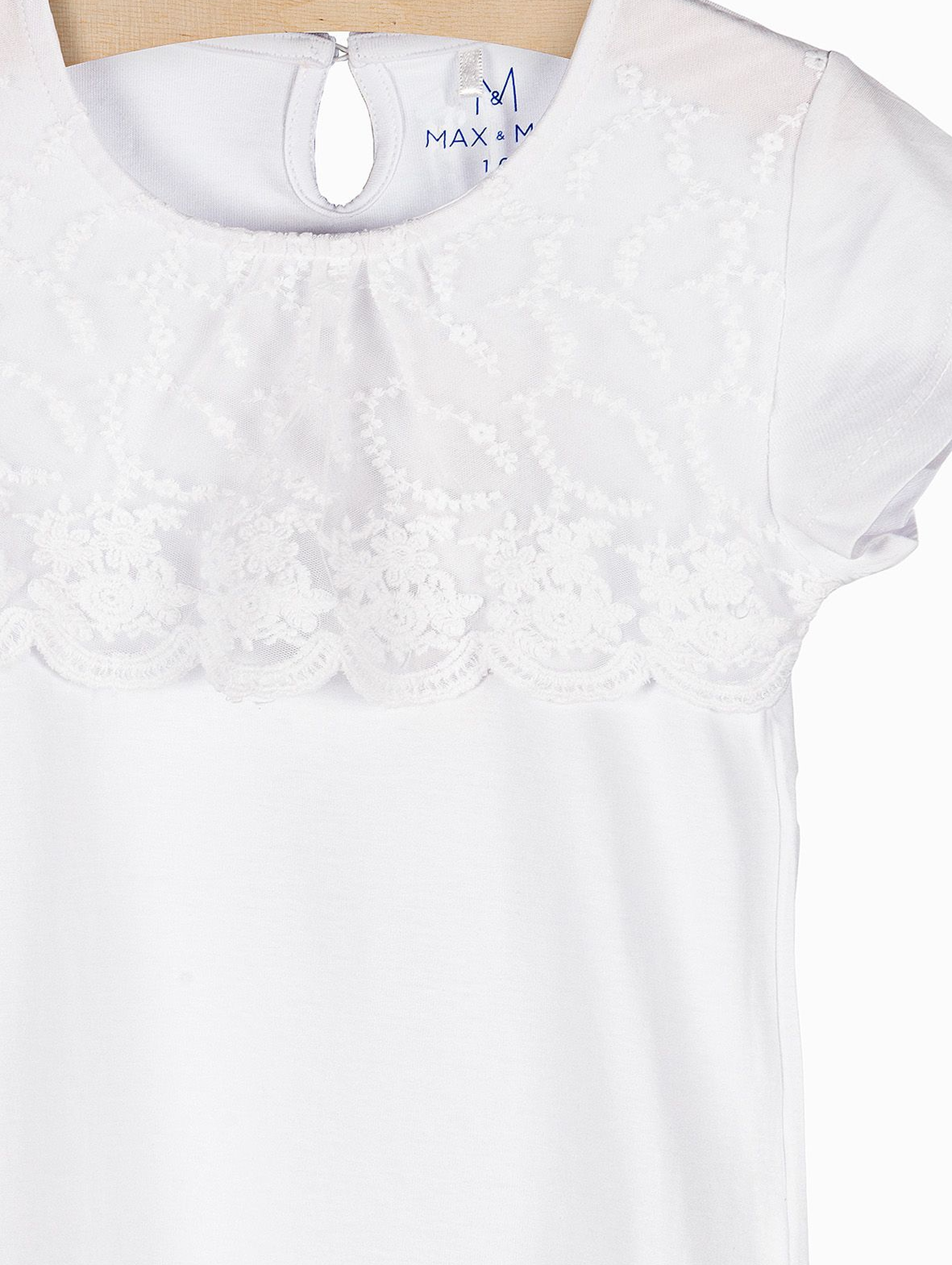 Biały t-shirt dla dziewczynki z ozdobną koronką