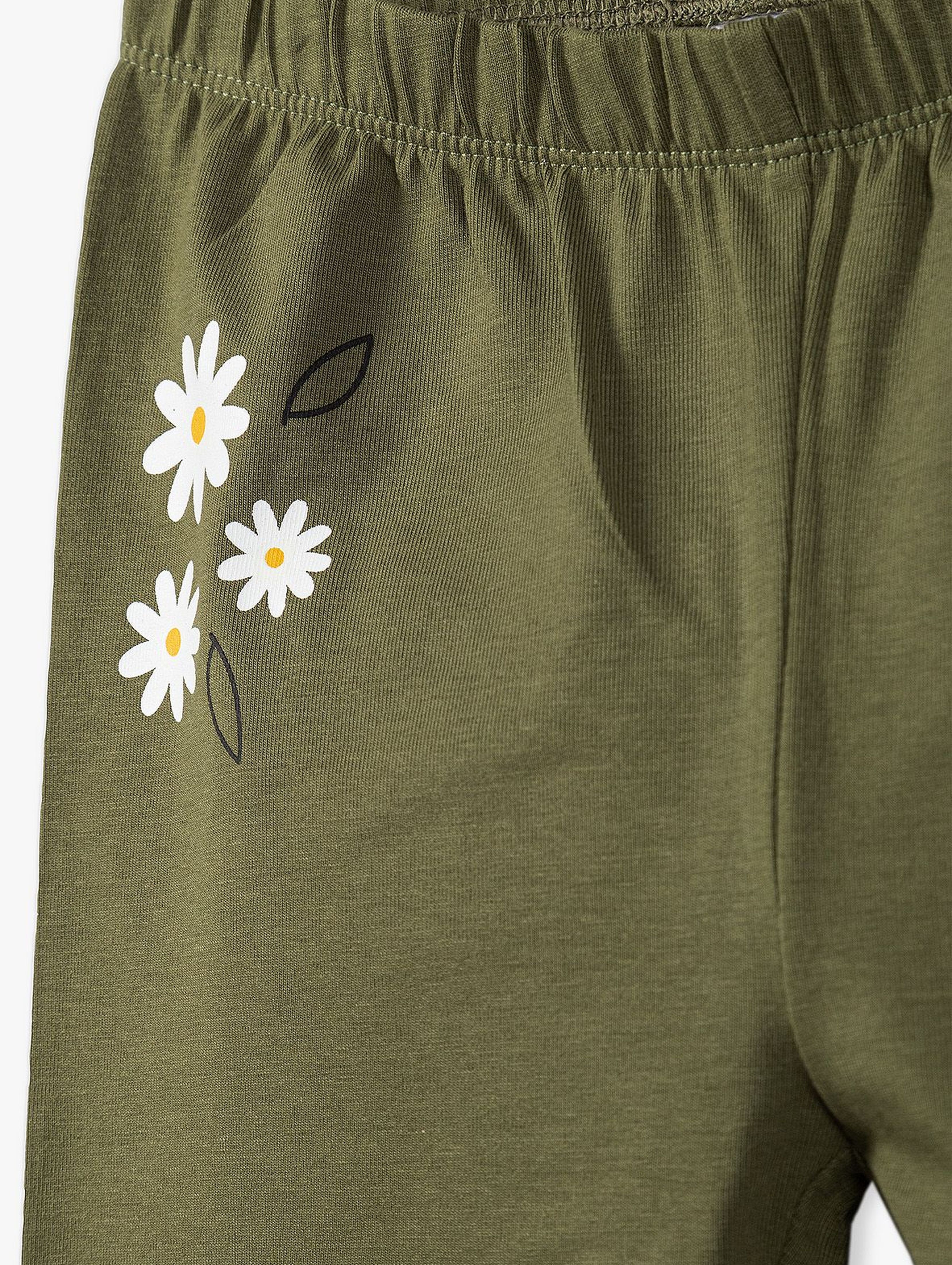 Leginsy dziewczęce z kwiatkami - zielone khaki