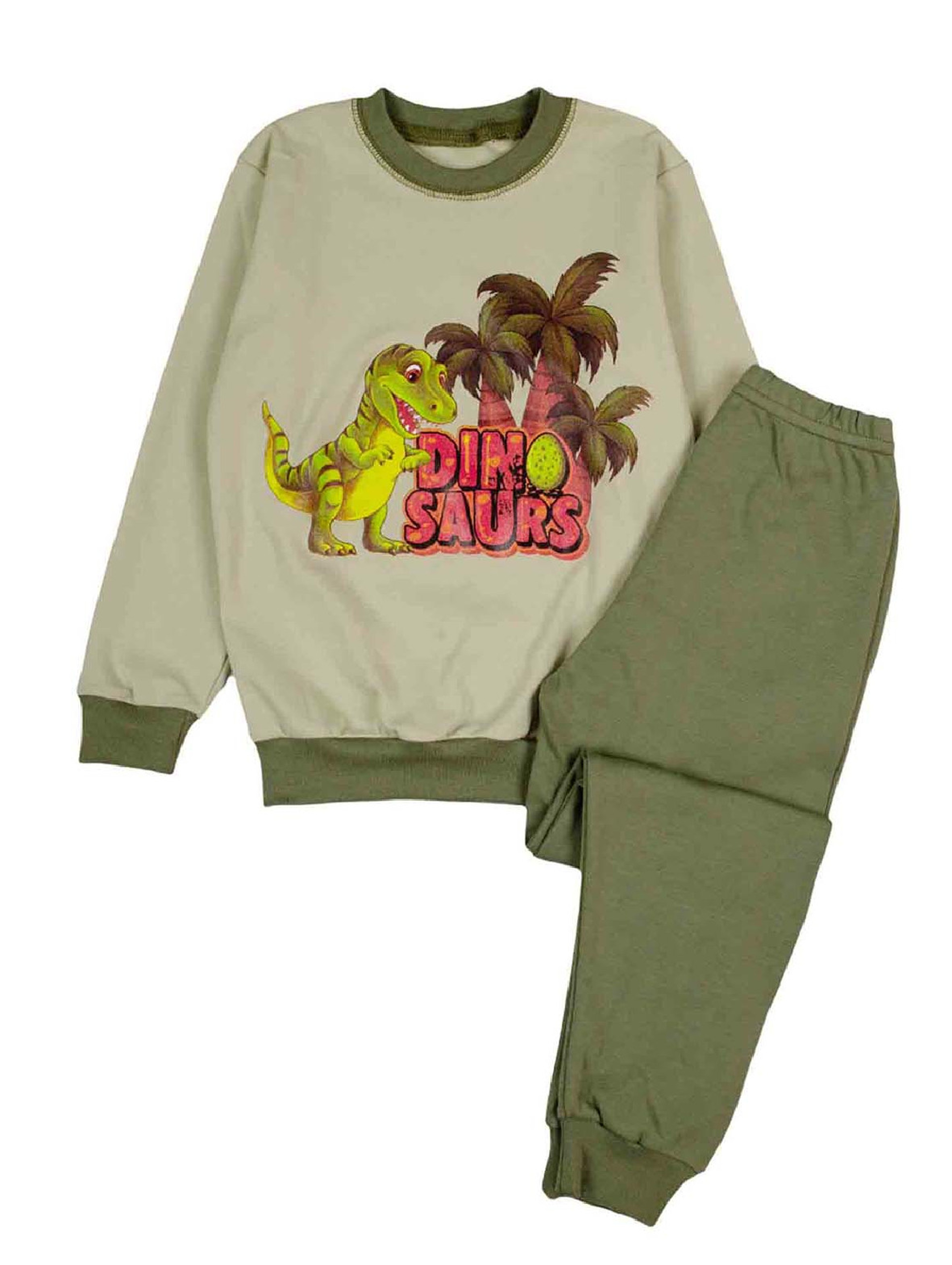 Piżama chłopięca oliwkowa z bawełny Tup Tup Dino