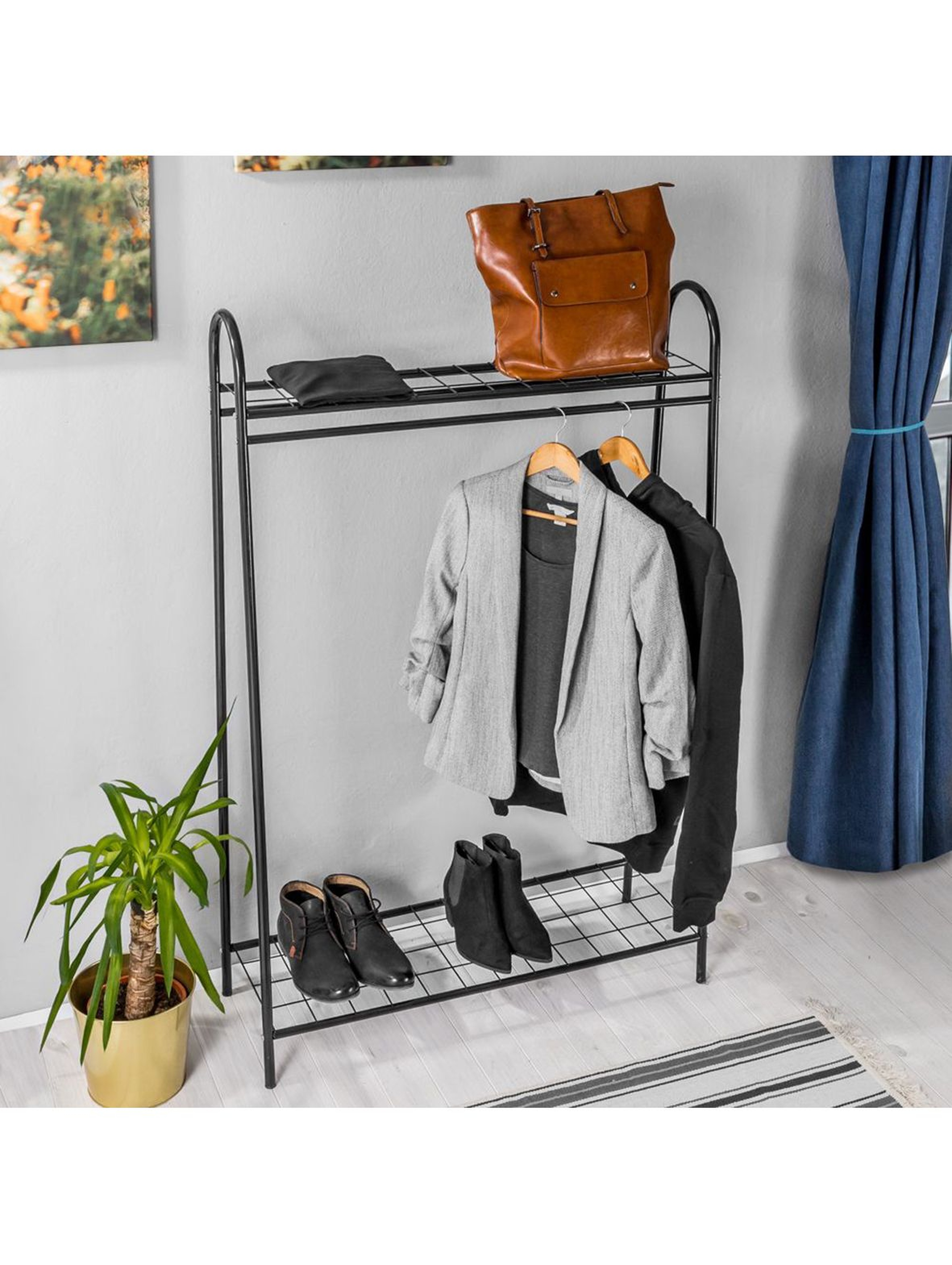 Metalowy stojak podłogowy na ubrania loft - czarny