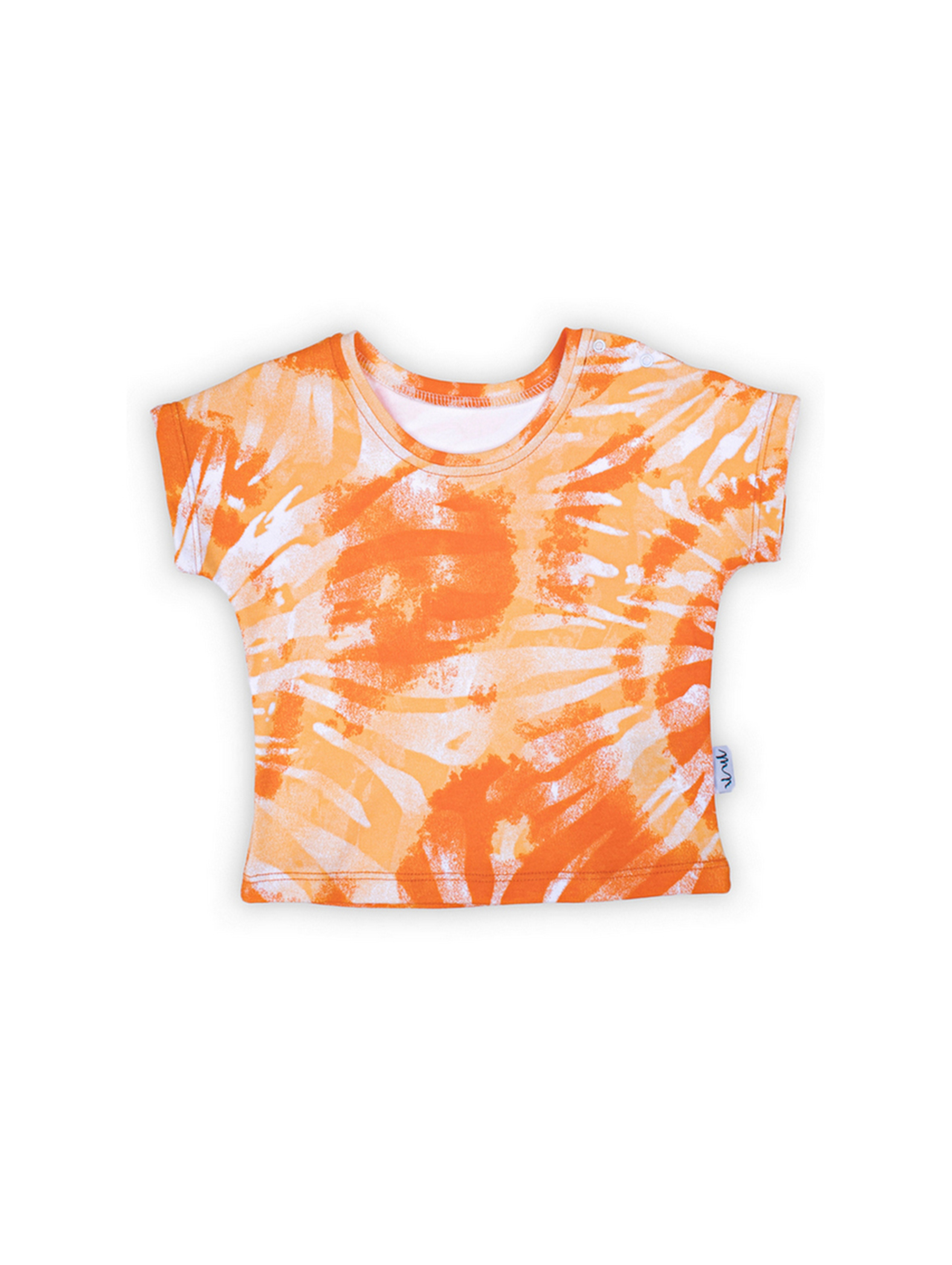 Bawełniana koszulka chłopięca we wzory pomarańczowa
